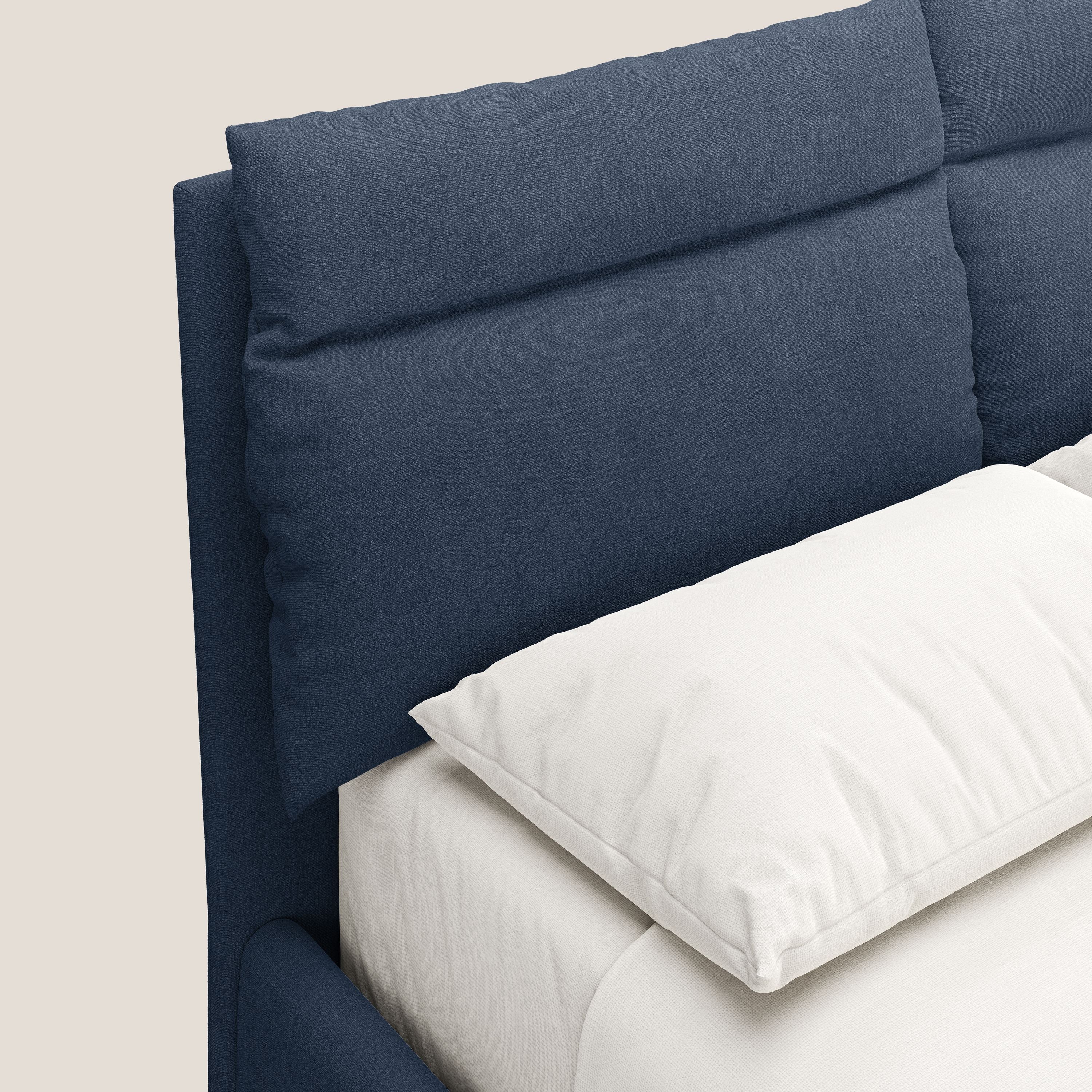 Jerry letto imbottito contenitore e cuscini reclinabili in tessuto smacchiabile T17 blu - divani.store