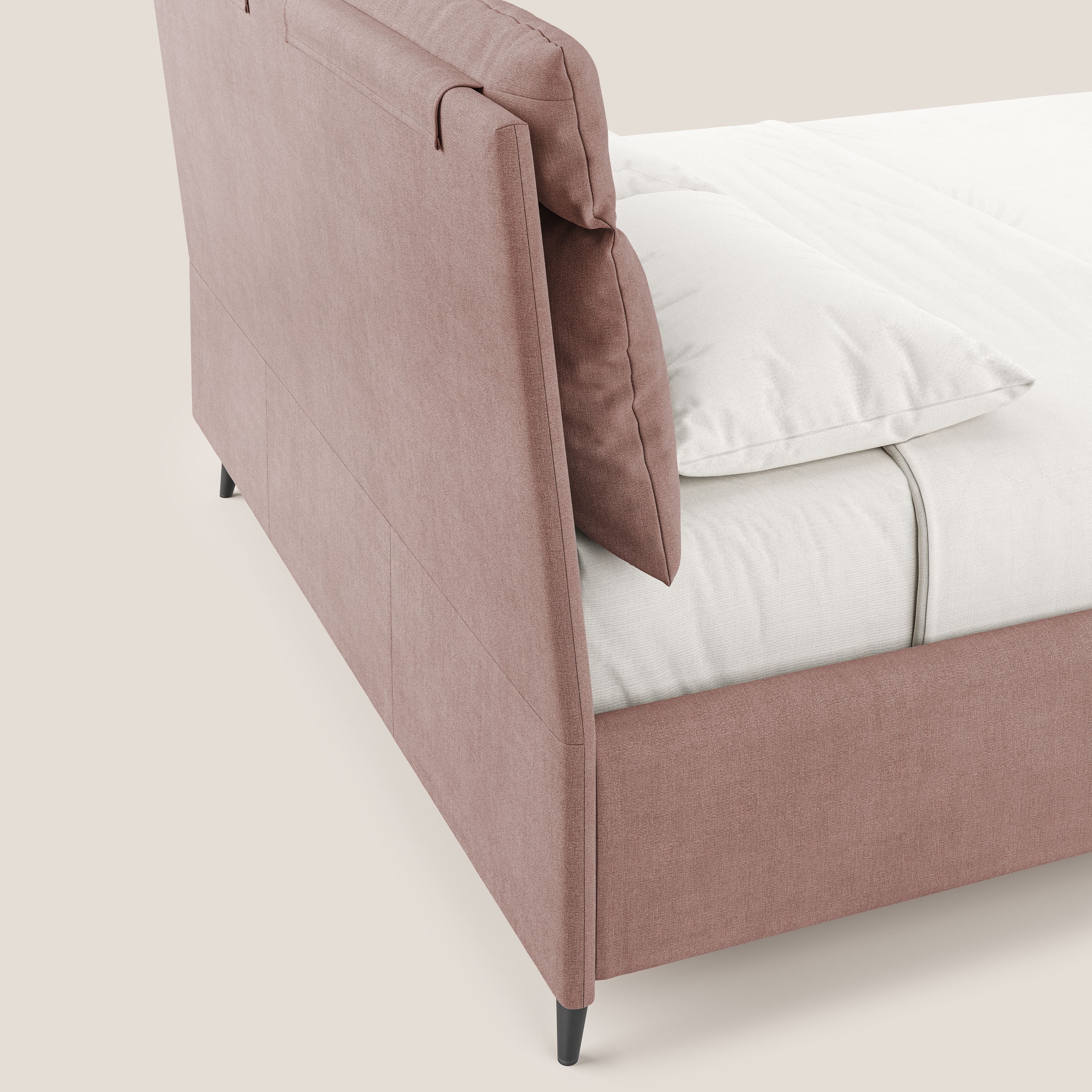 Jerry letto imbottito contenitore e cuscini reclinabili in tessuto smacchiabile T17 rosa - divani.store
