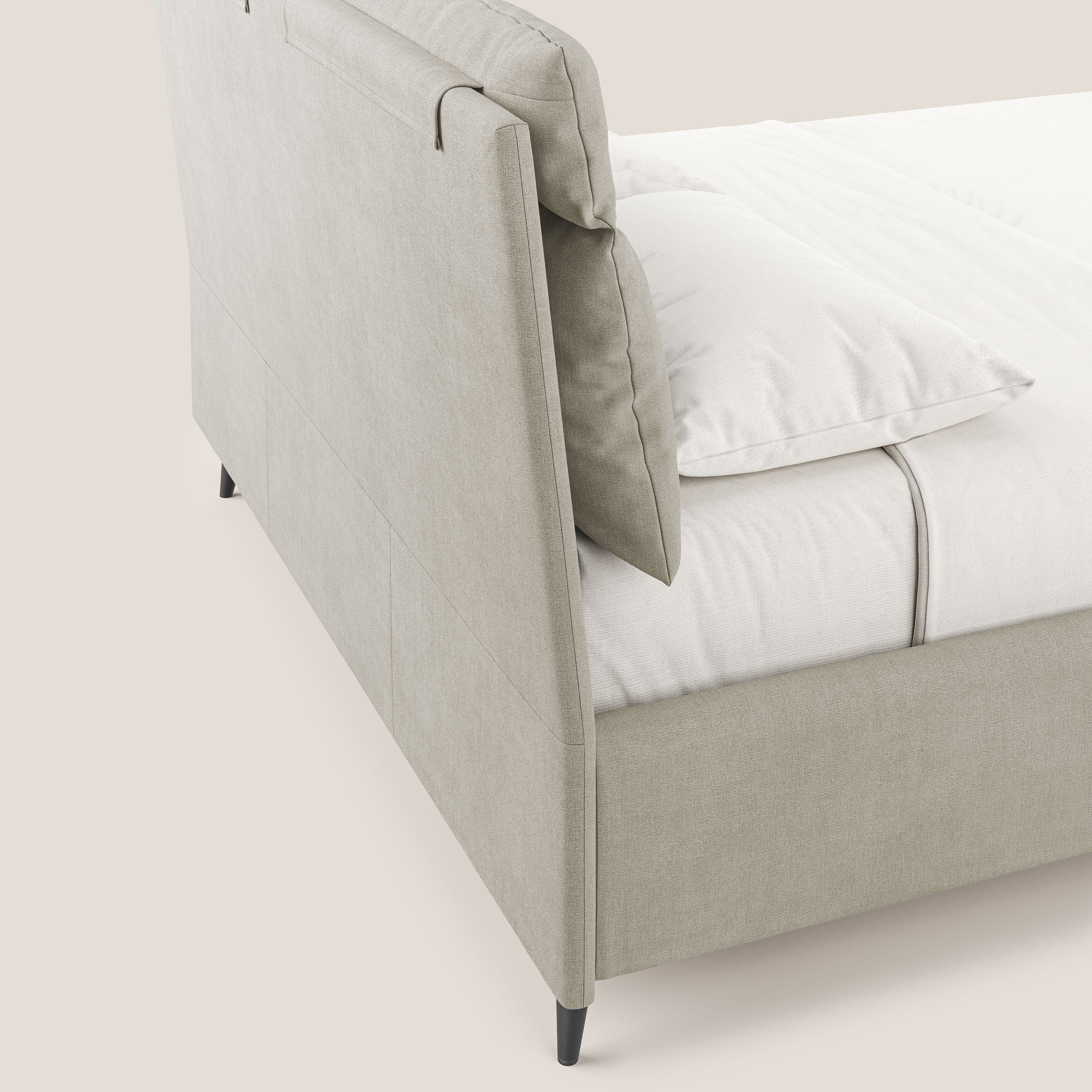 Jerry letto imbottito contenitore e cuscini reclinabili in tessuto smacchiabile T17 panna - divani.store