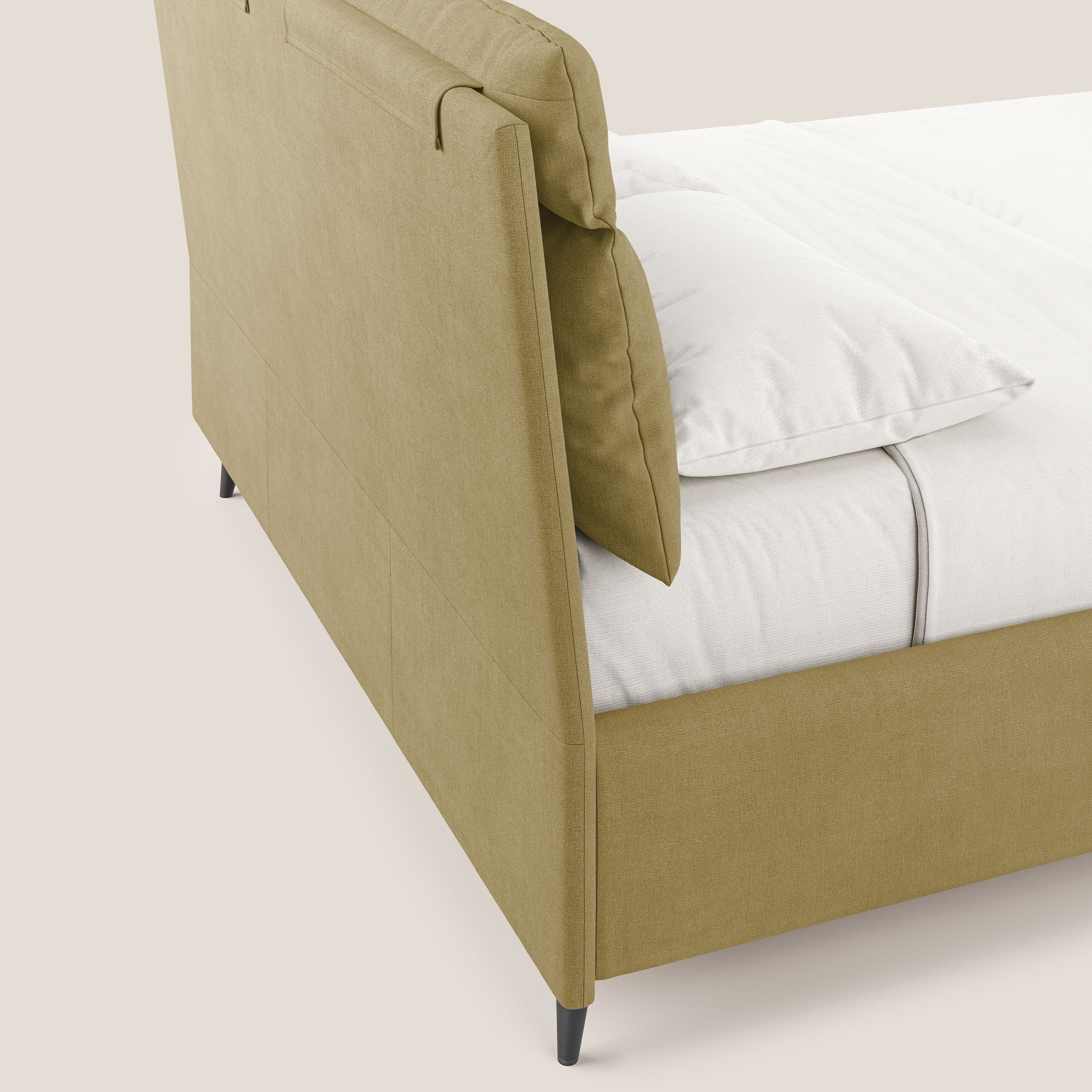 Jerry letto imbottito contenitore e cuscini reclinabili in tessuto smacchiabile T17 giallo - divani.store