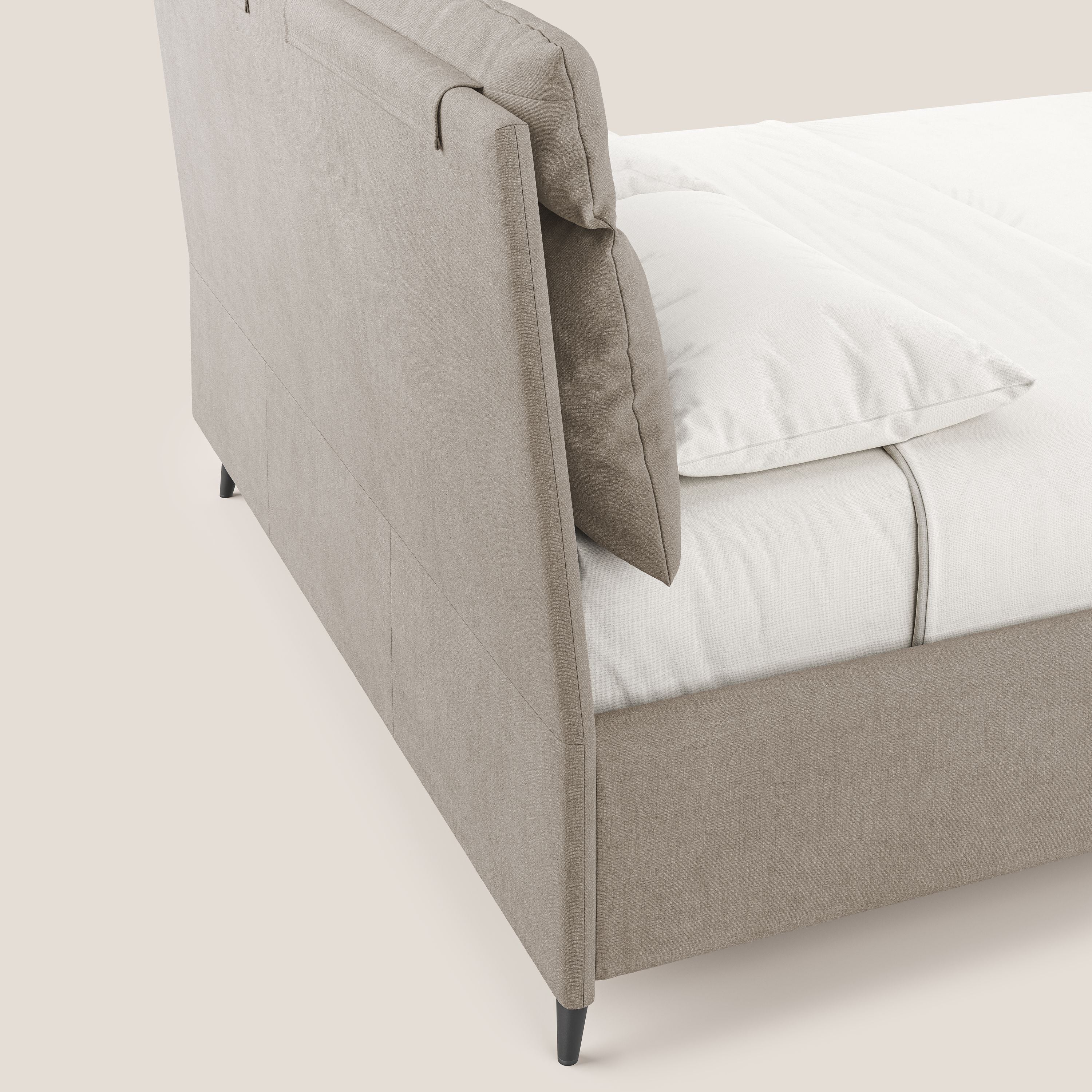 Jerry letto imbottito contenitore e cuscini reclinabili in tessuto smacchiabile T17 beige - divani.store