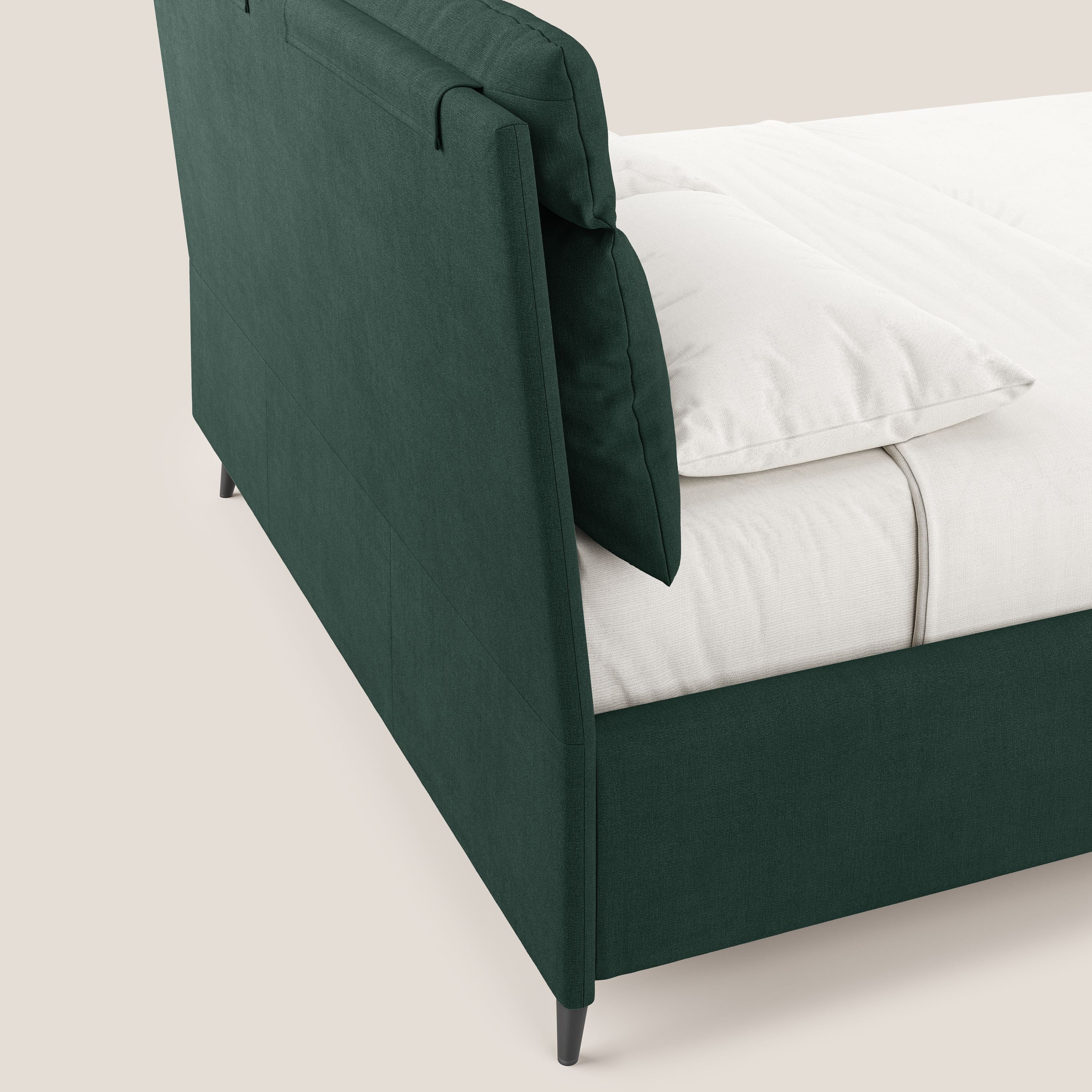 Jerry letto imbottito contenitore e cuscini reclinabili in tessuto smacchiabile T17 verde - divani.store