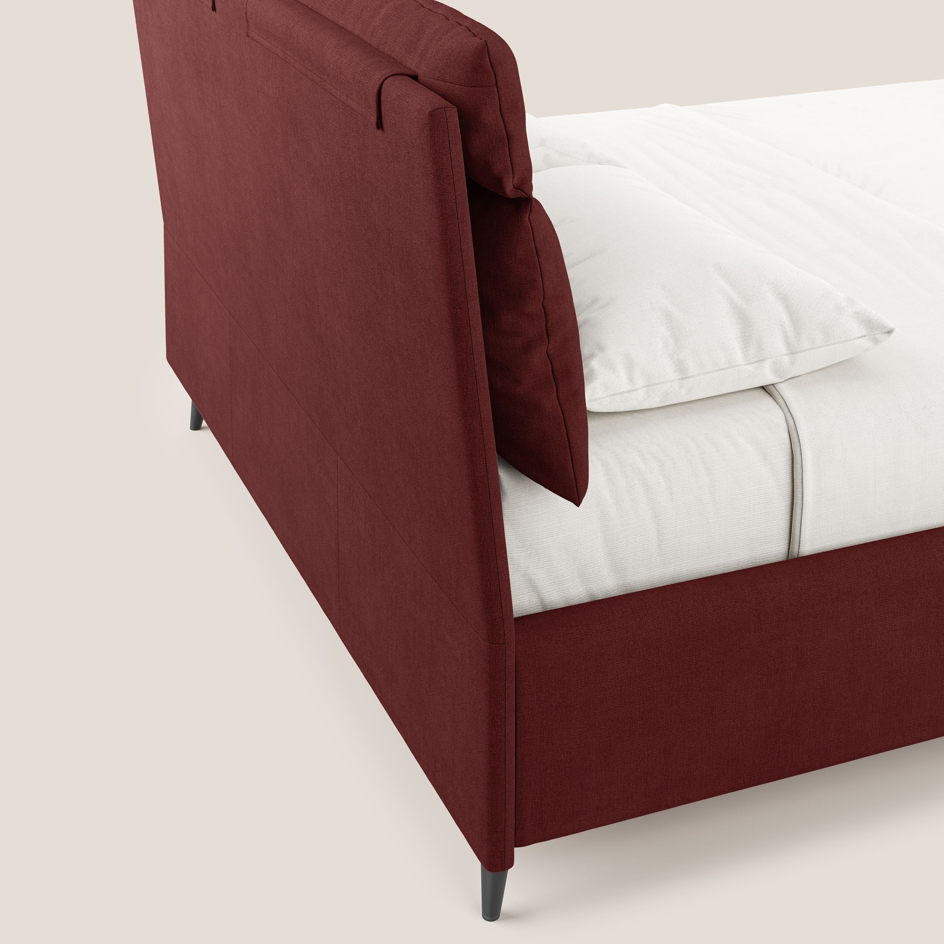 Jerry letto imbottito contenitore e cuscini reclinabili in tessuto smacchiabile T17 rosso - divani.store