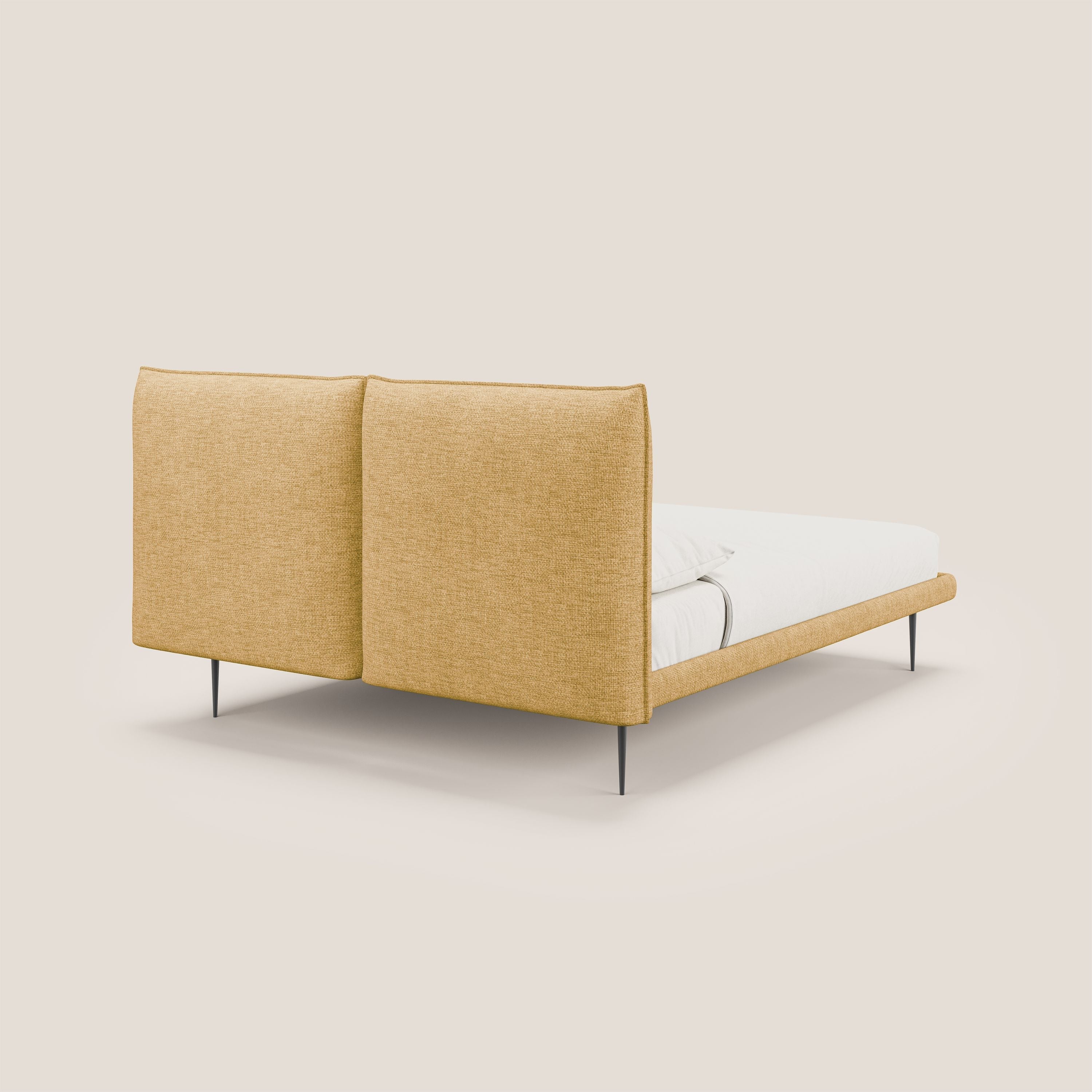Jolie letto a doppio pannello con piedi alti in metallo in tessuto smacchiabile T18 giallo - divani.store