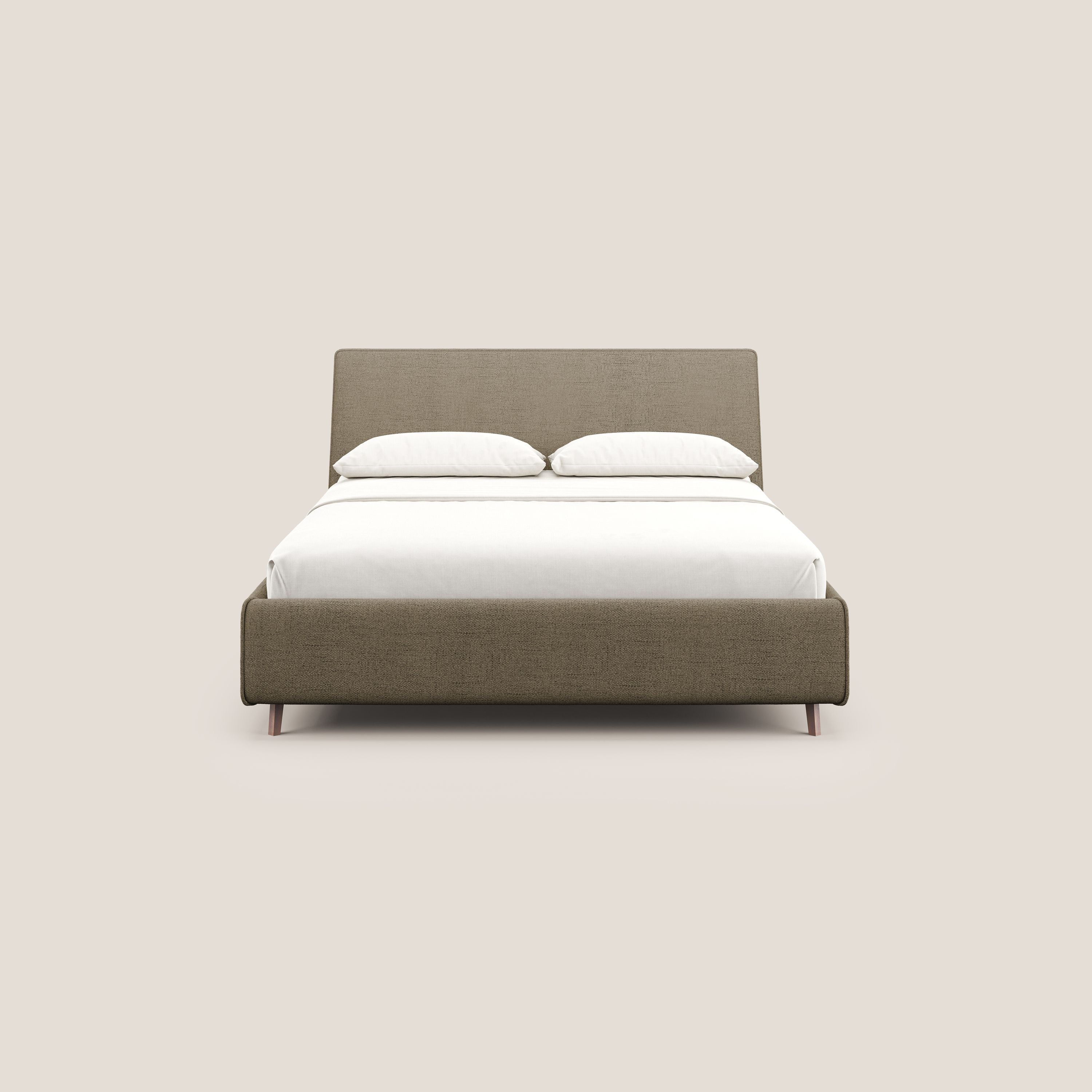 Justin letto imbottito contenitore e sfoderabile in tessuto fiammato impermeabile T03 marrone - divani.store