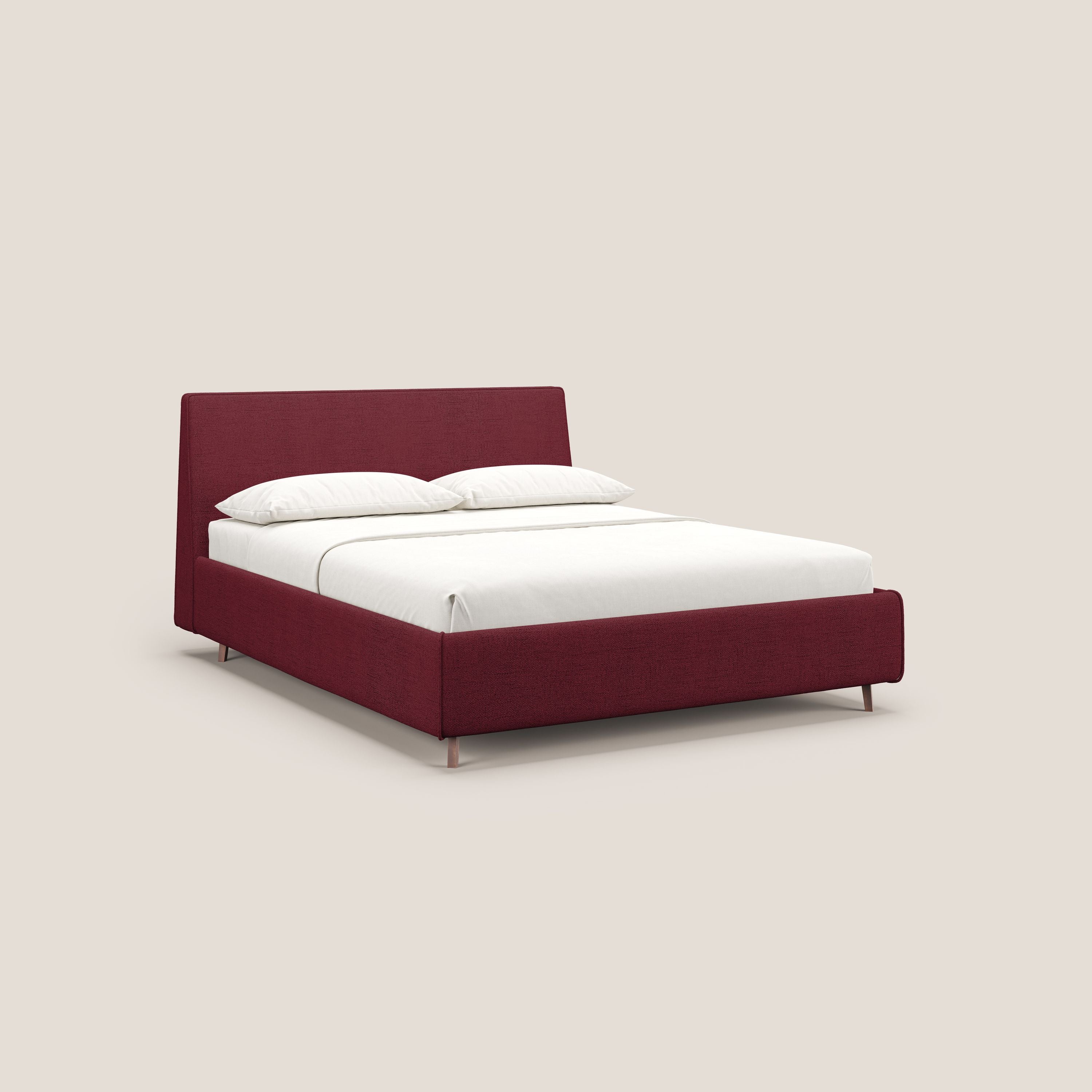 Justin letto imbottito contenitore e sfoderabile in tessuto fiammato impermeabile T03 rosso - divani.store