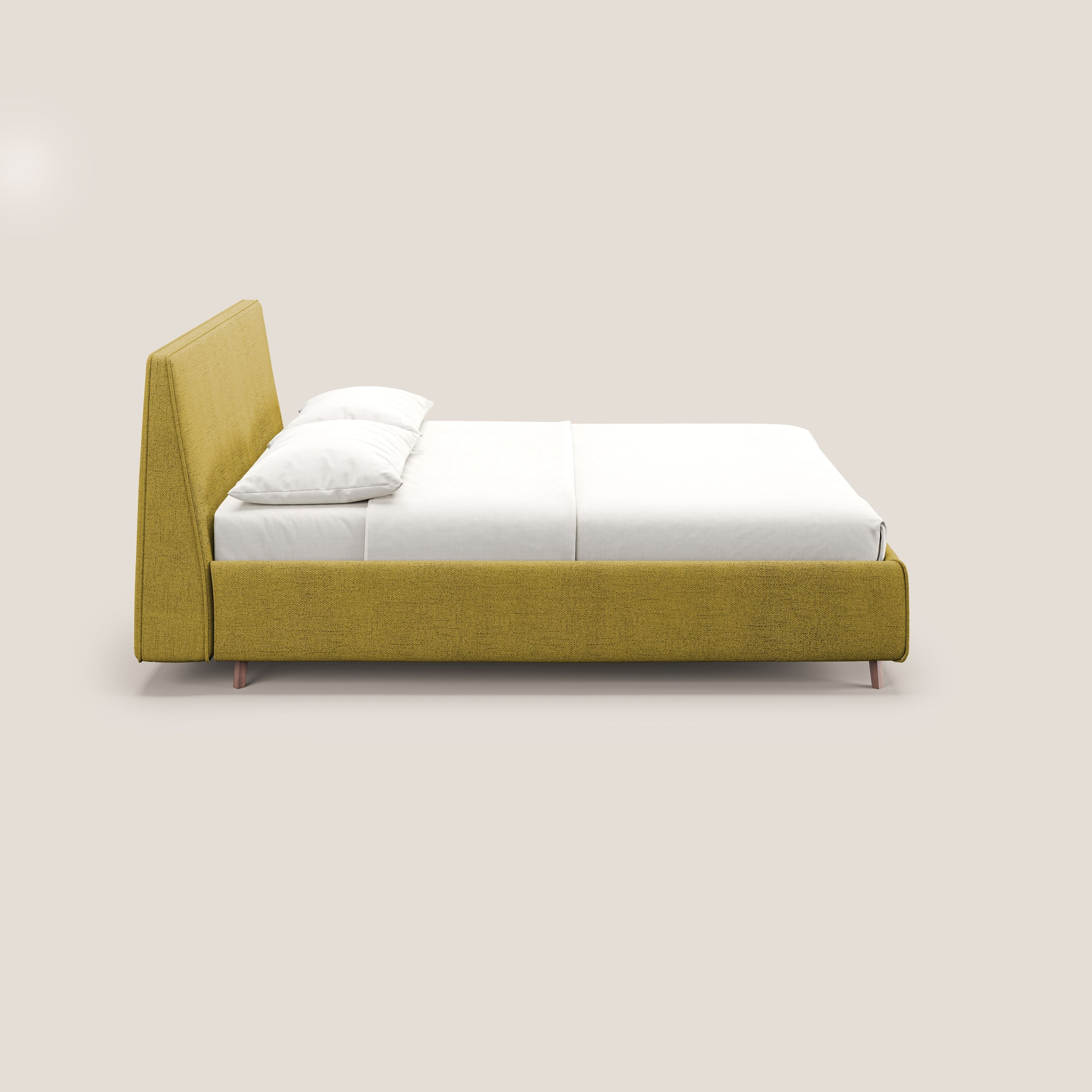 Justin letto imbottito contenitore e sfoderabile in tessuto fiammato impermeabile T03 giallo - divani.store