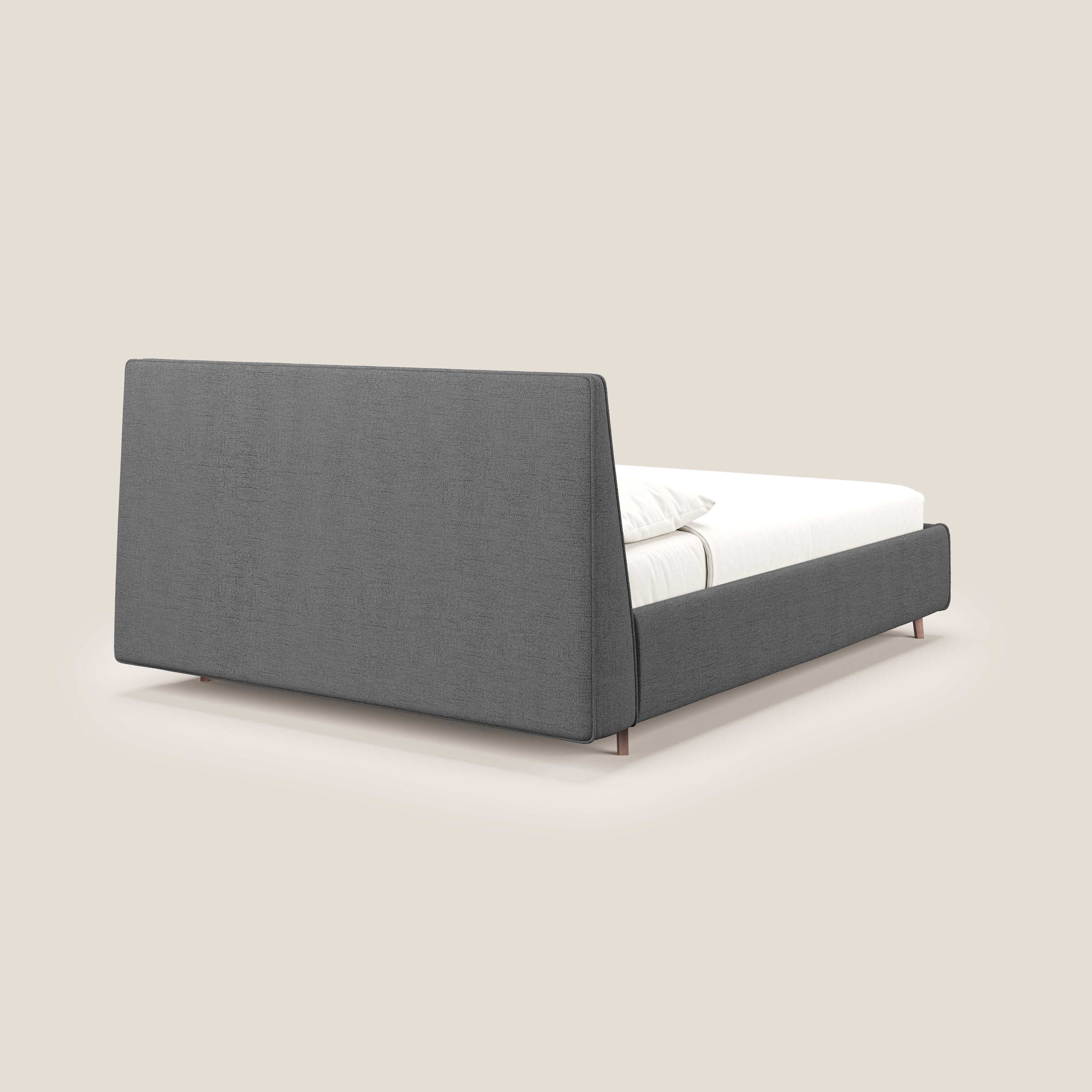 Justin letto imbottito contenitore e sfoderabile in tessuto fiammato impermeabile T03 grigio - divani.store