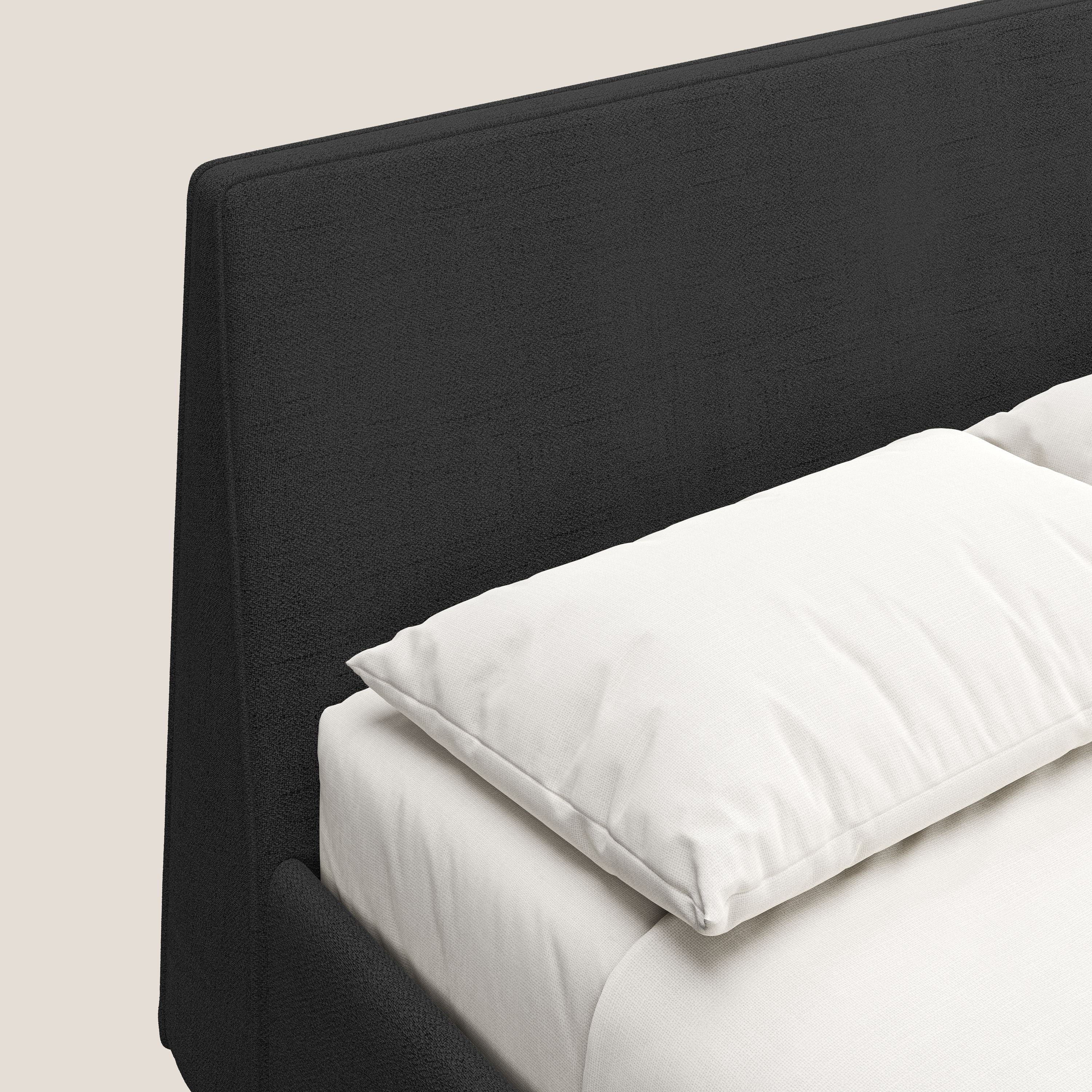 Justin letto imbottito contenitore e sfoderabile in tessuto fiammato impermeabile T03 antracite - divani.store