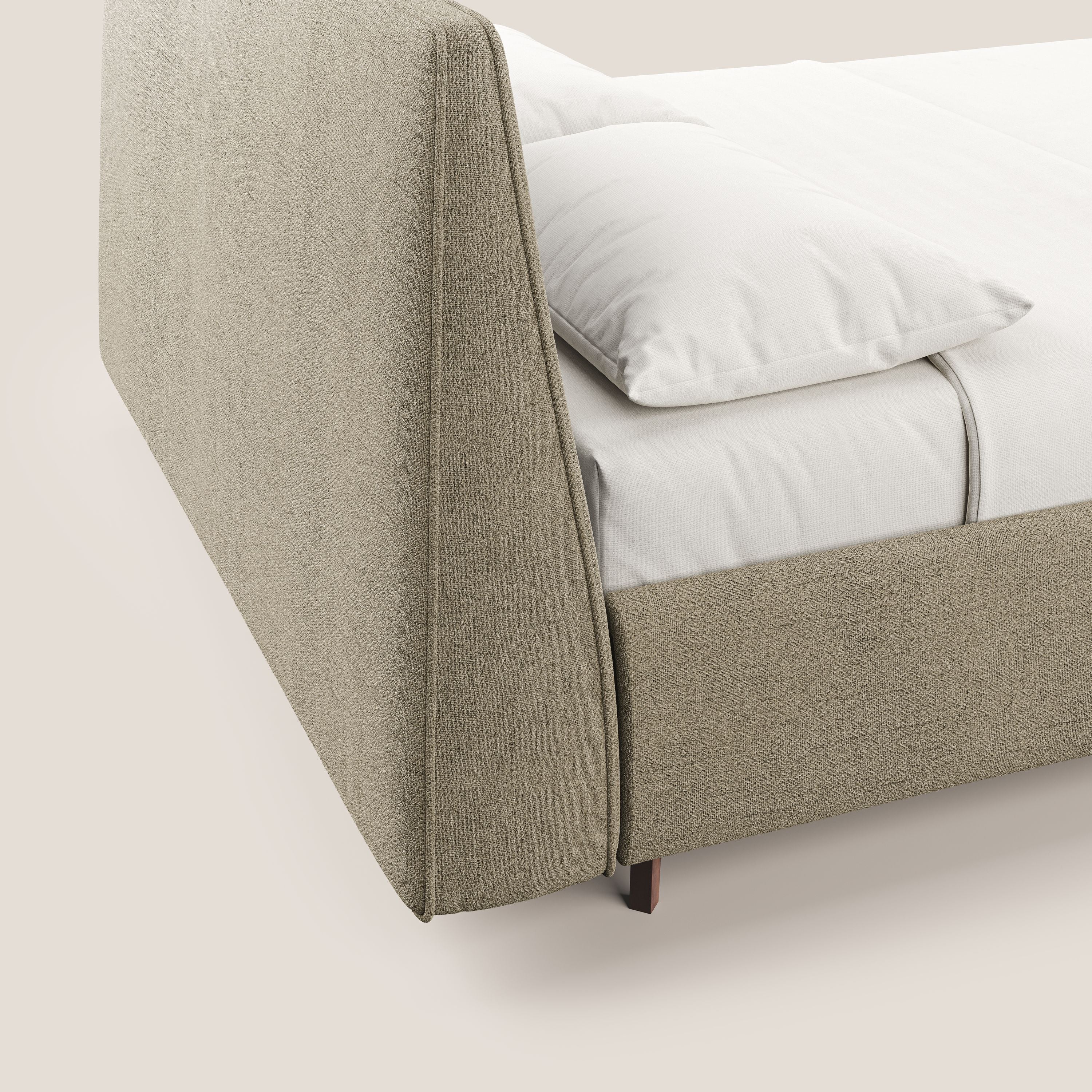 Justin letto imbottito contenitore e sfoderabile in tessuto fiammato impermeabile T03 beige - divani.store