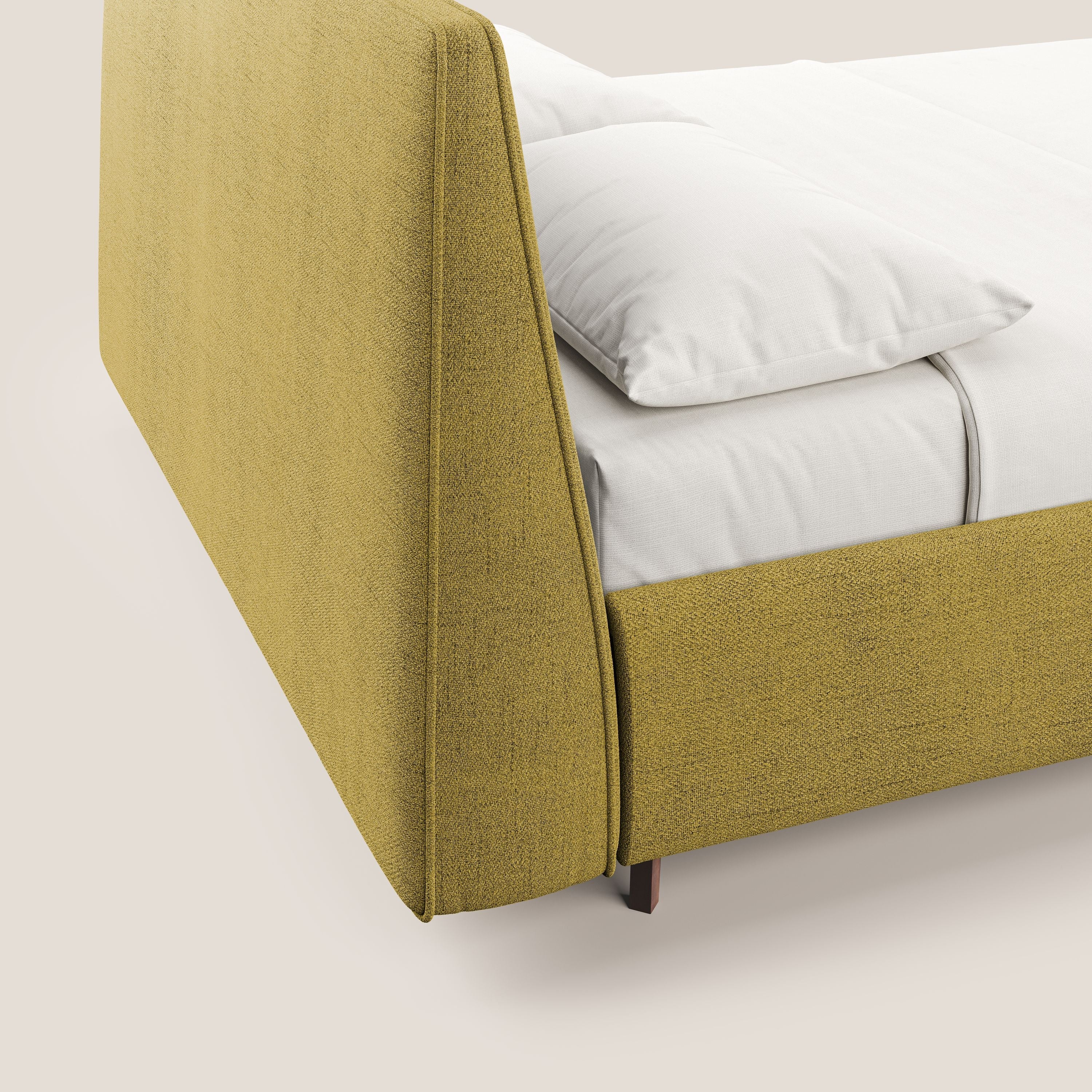 Justin letto imbottito contenitore e sfoderabile in tessuto fiammato impermeabile T03 giallo - divani.store