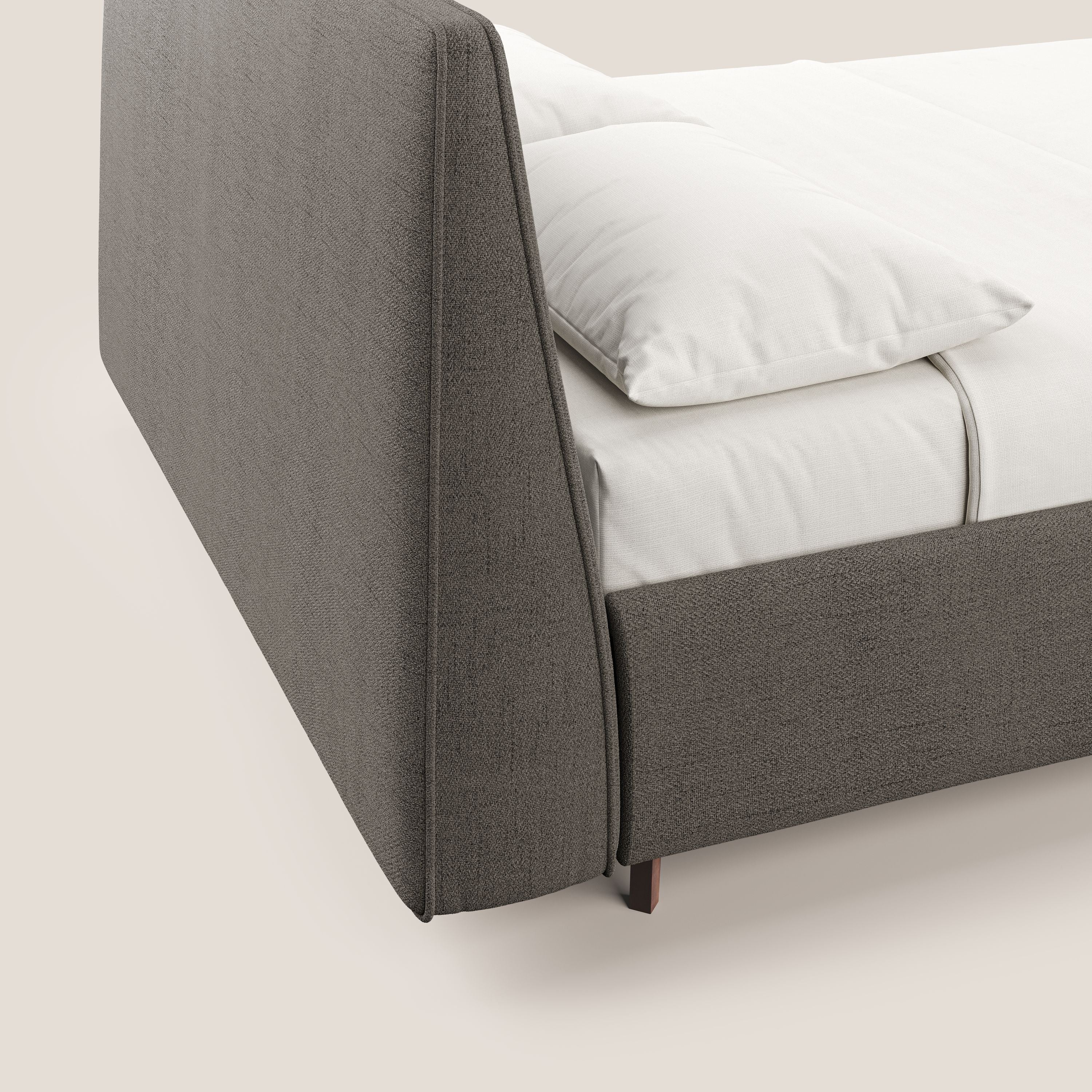 Justin letto imbottito contenitore e sfoderabile in tessuto fiammato impermeabile T03 talpa - divani.store