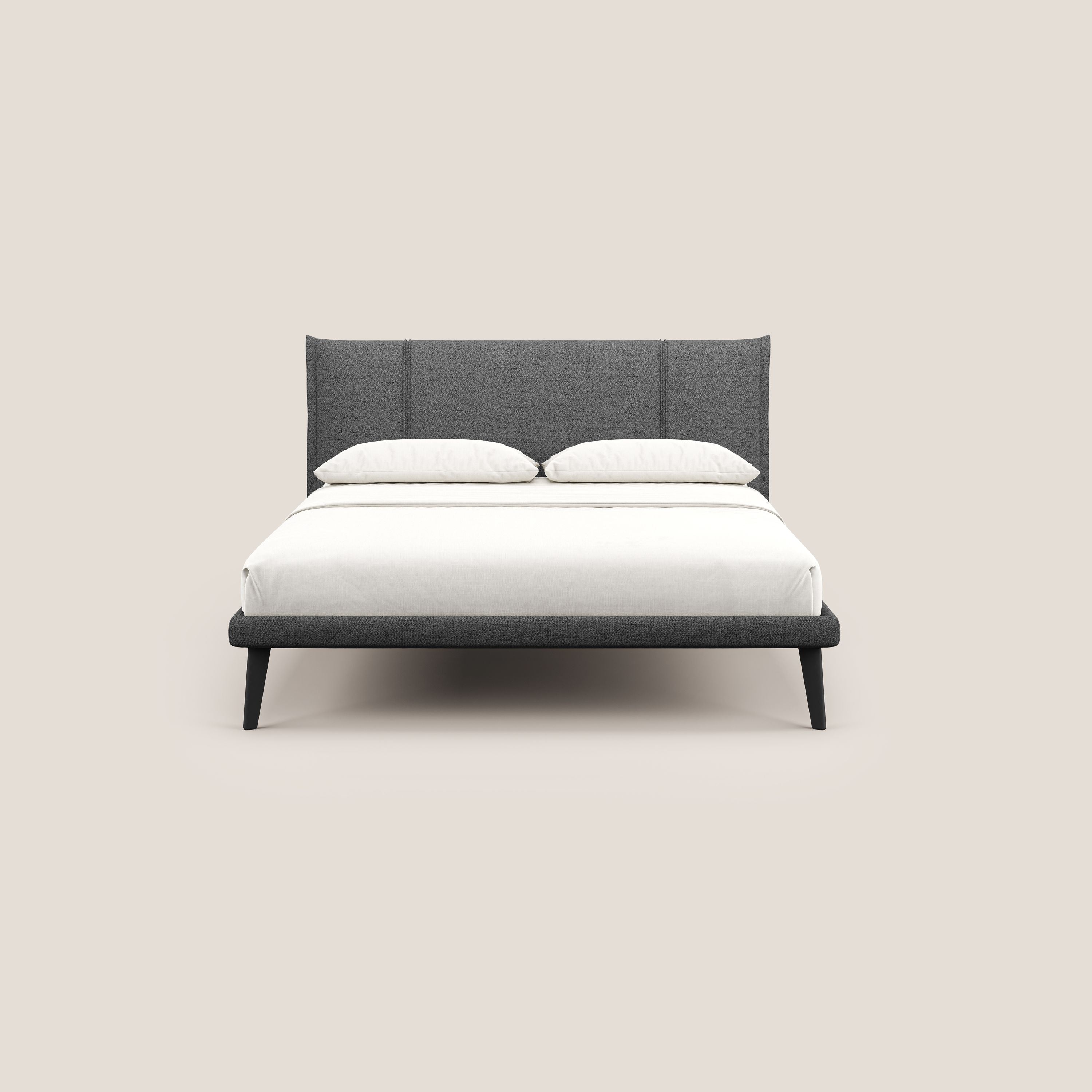 Klaus LETTO moderno con piedi in mogano e tessuto fiammato impermeabile T03 grigio - divani.store