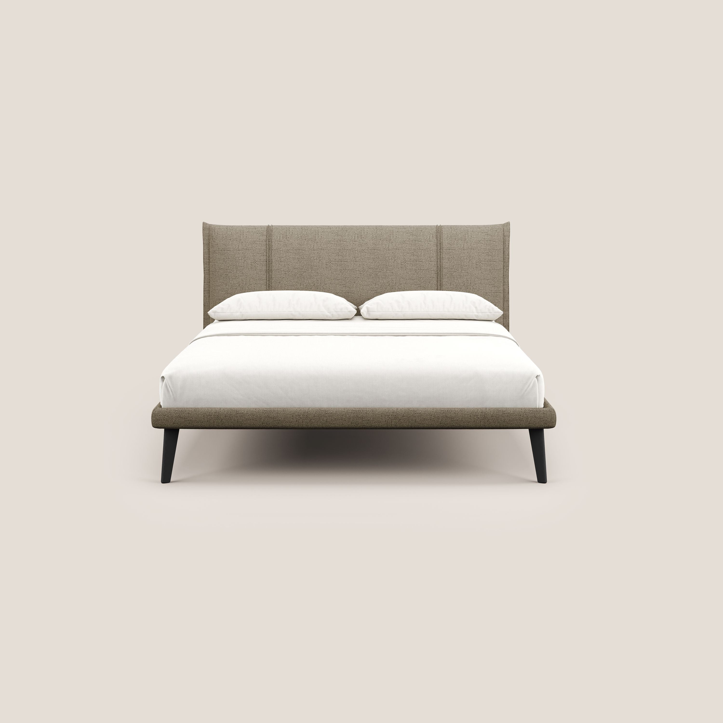 Klaus LETTO moderno con piedi in mogano e tessuto fiammato impermeabile T03 marrone - divani.store