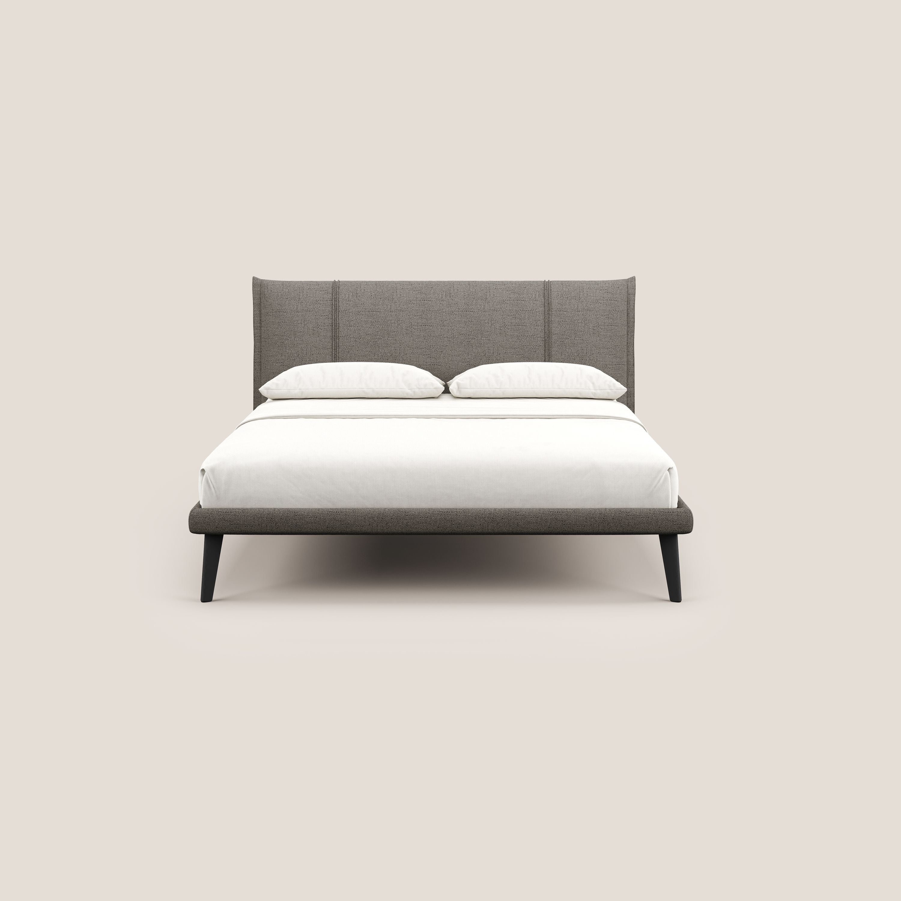 Klaus LETTO moderno con piedi in mogano e tessuto fiammato impermeabile T03 talpa - divani.store