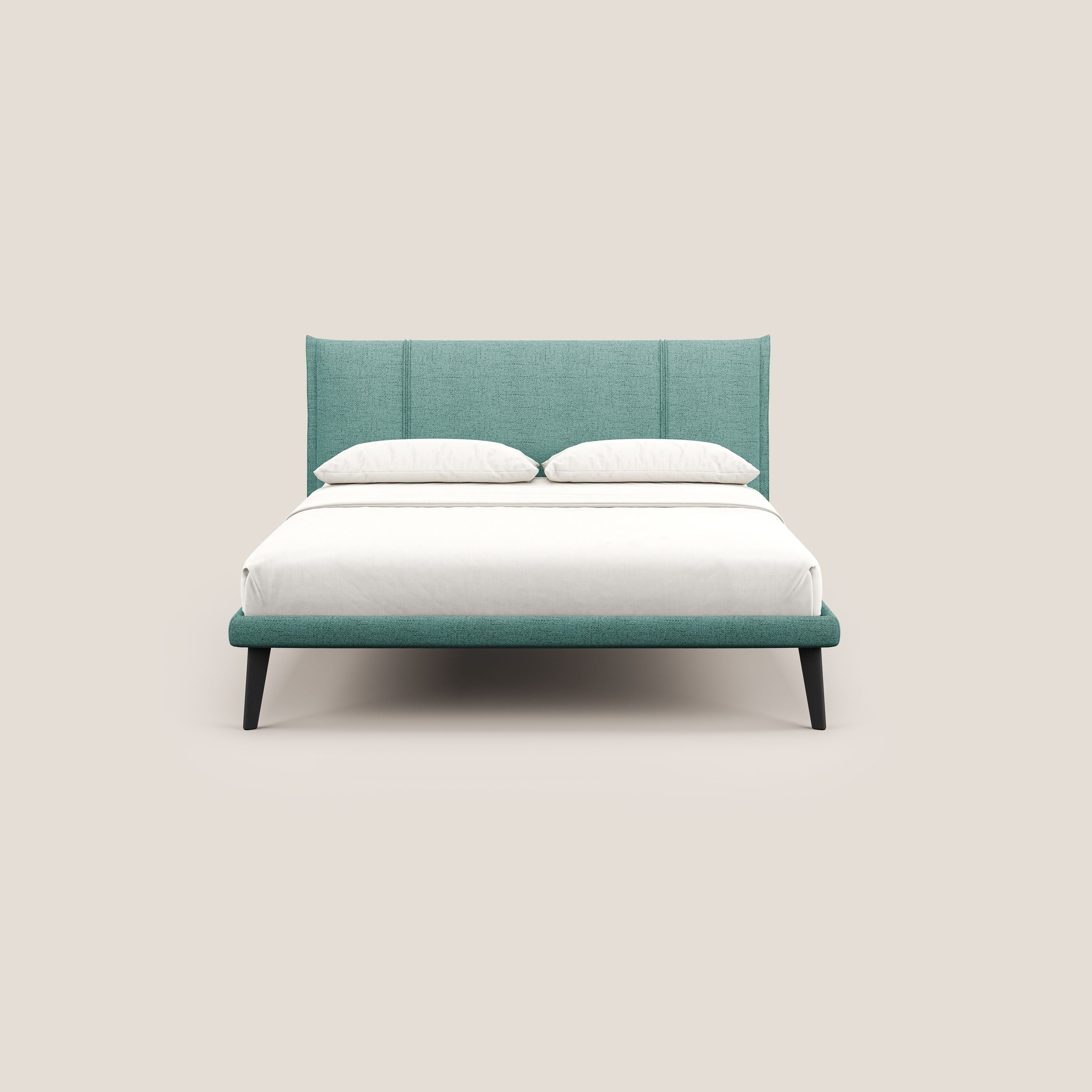 Klaus LETTO moderno con piedi in mogano e tessuto fiammato impermeabile T03 verde acqua - divani.store