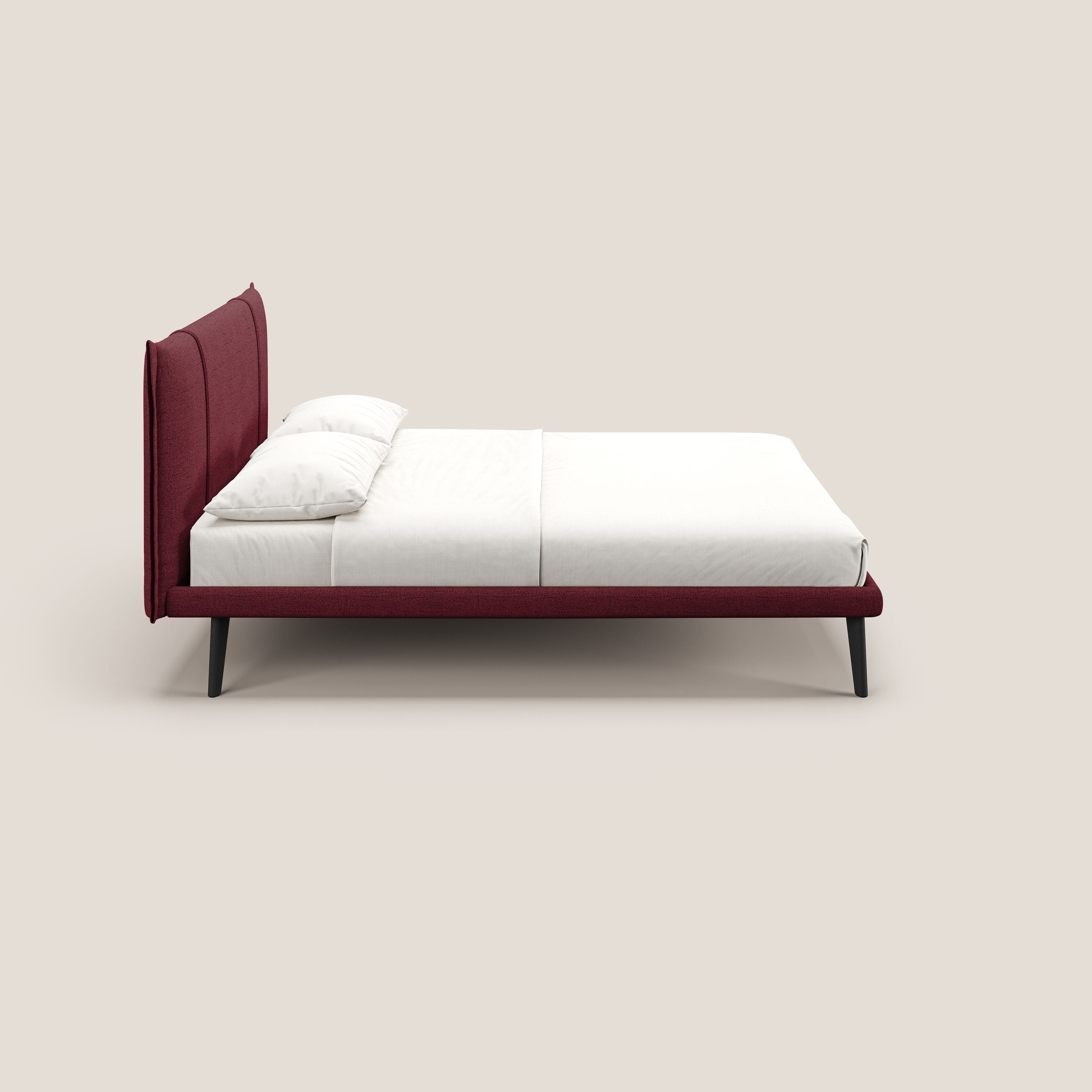 Klaus LETTO moderno con piedi in mogano e tessuto fiammato impermeabile T03 rosso - divani.store