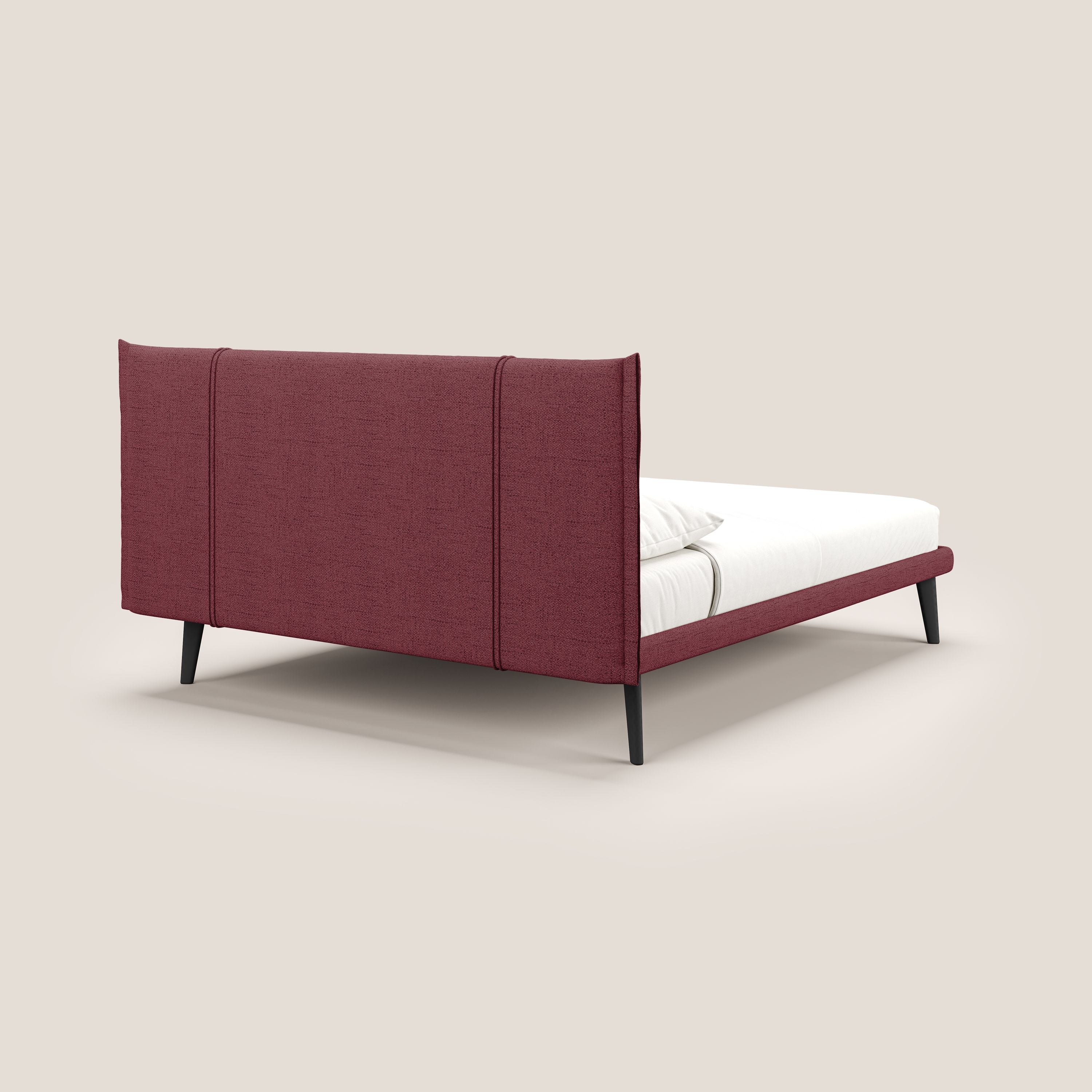 Klaus LETTO moderno con piedi in mogano e tessuto fiammato impermeabile T03 rosso - divani.store