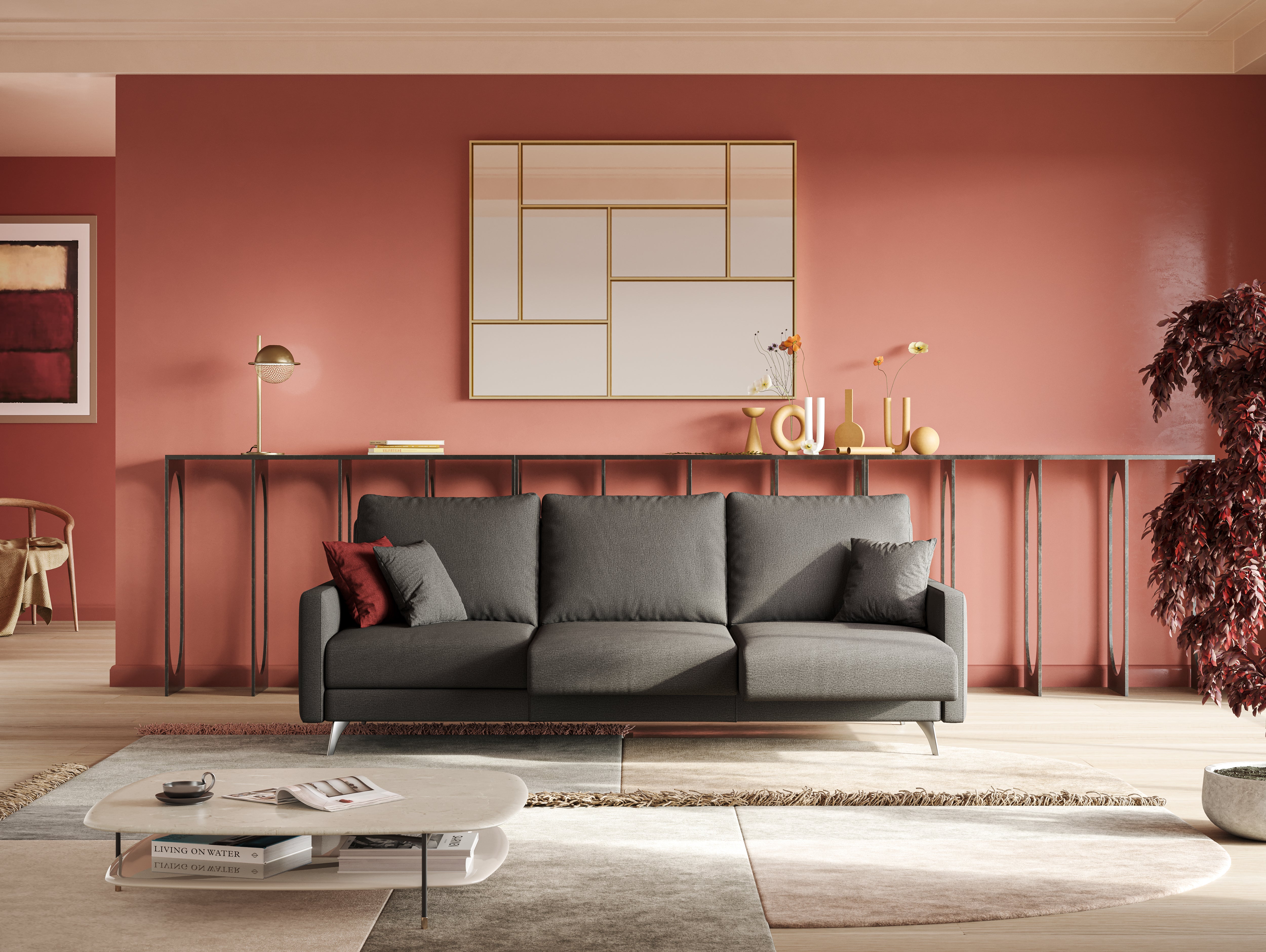 Klimt divano con 3 sedute allungabili e schienali in piuma d'oca in tessuto smacchiabile T05 antracite - divani.store