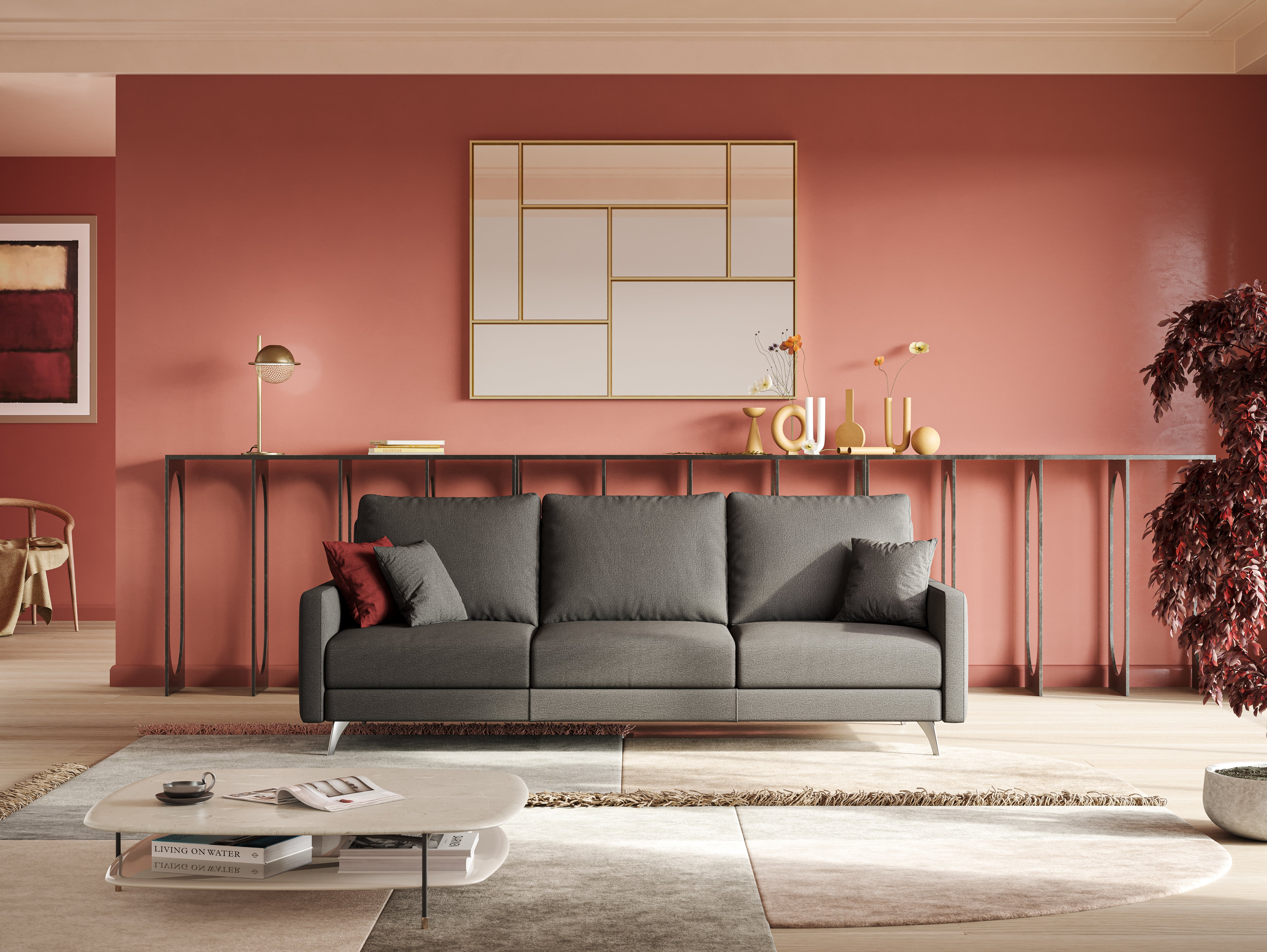 Klimt divano con 3 sedute allungabili e schienali in piuma d'oca in tessuto smacchiabile T05 antracite - divani.store