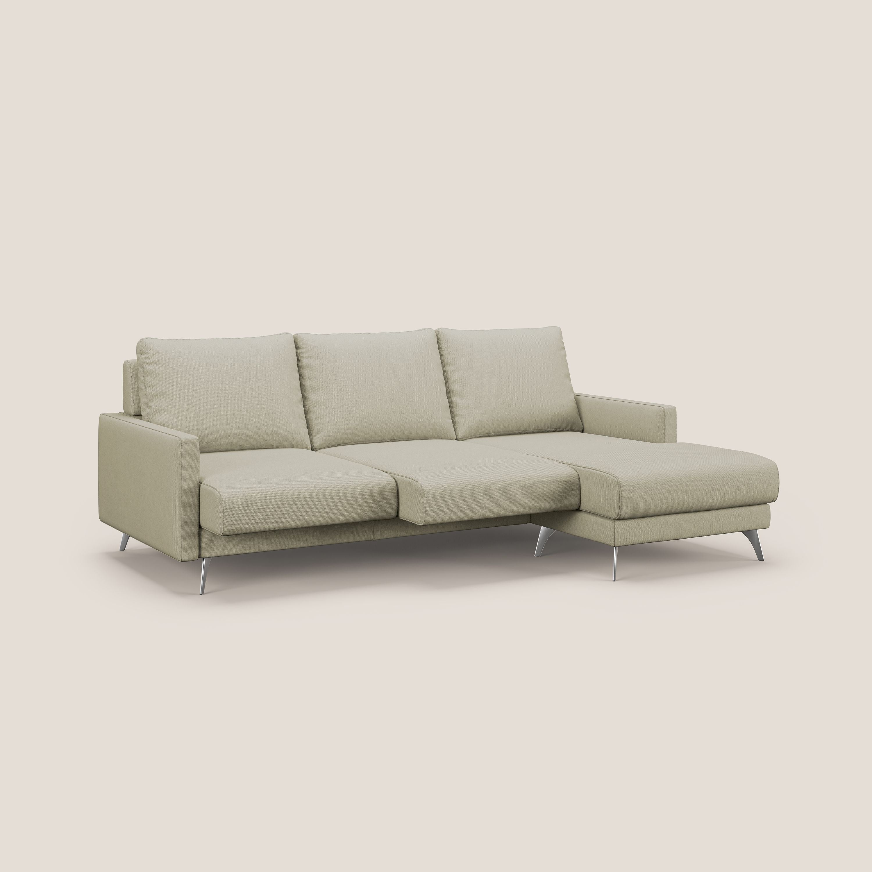 Klimt Divano angolare con sedute scorrevoli in tessuto morbido smacchiabile T05 panna - divani.store