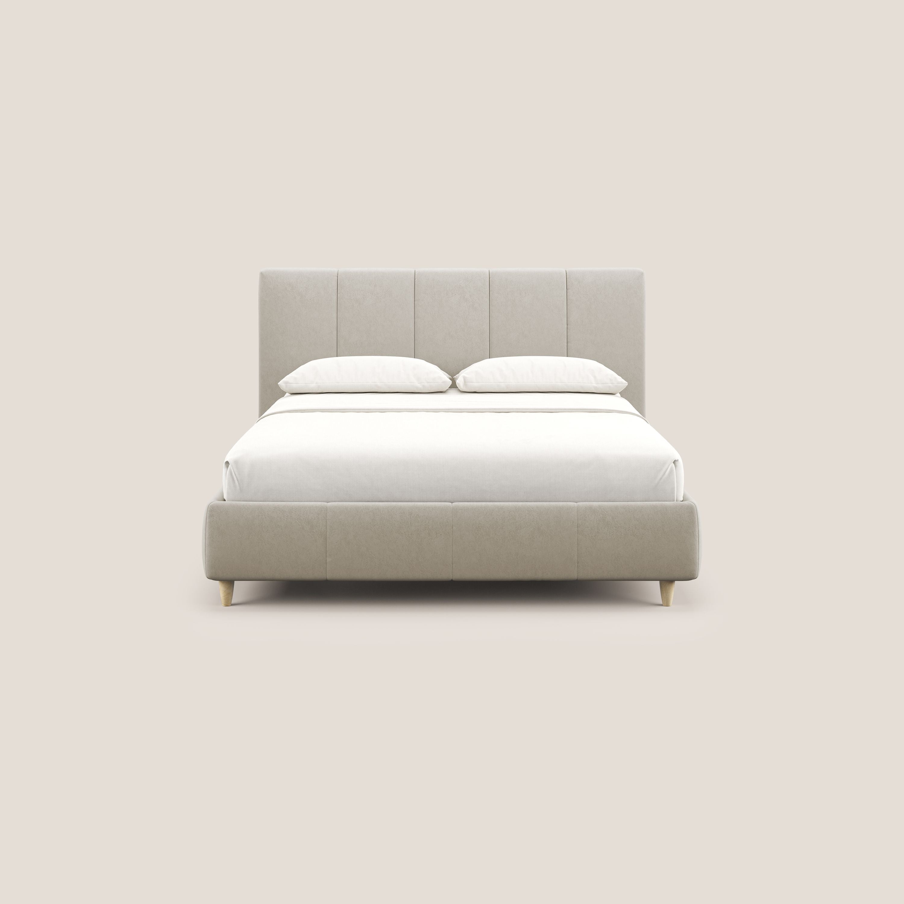 Laura letto imbottito contenitore e sfoderabile in microfibra velluto impermeabile T09 beige - divani.store