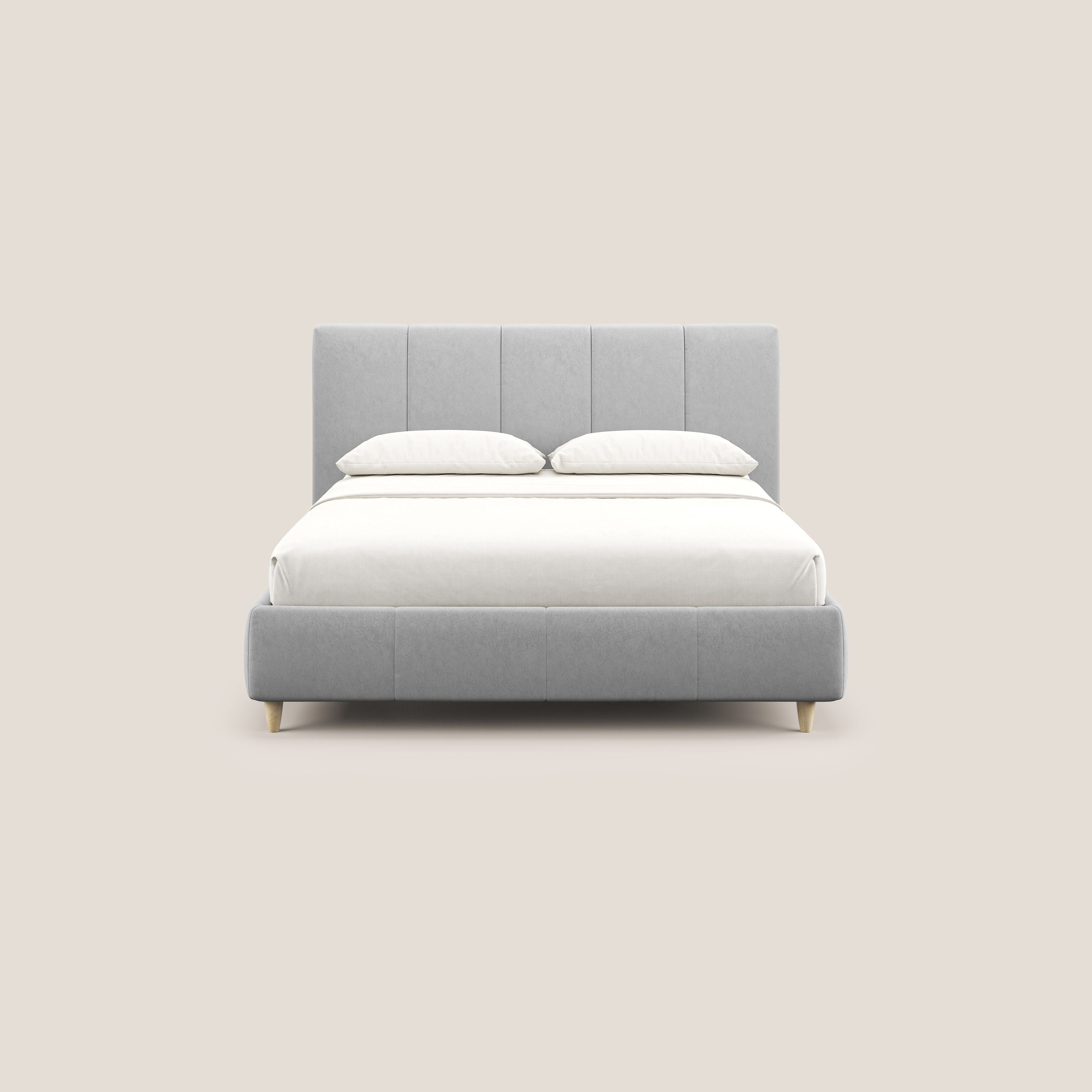 Laura letto imbottito contenitore e sfoderabile in microfibra velluto impermeabile T09 grigio chiaro - divani.store
