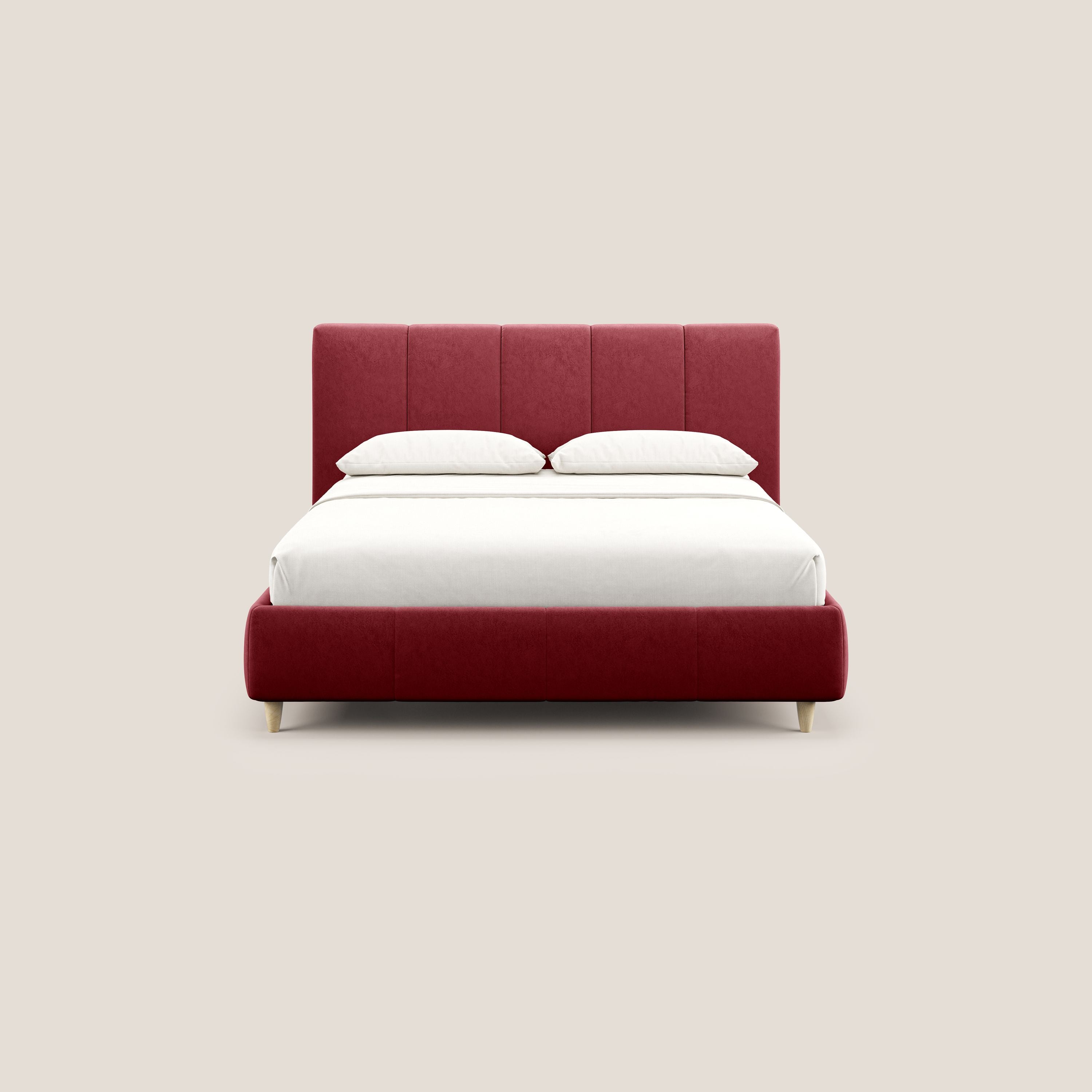 Laura letto imbottito contenitore e sfoderabile in microfibra velluto impermeabile T09 rosso - divani.store