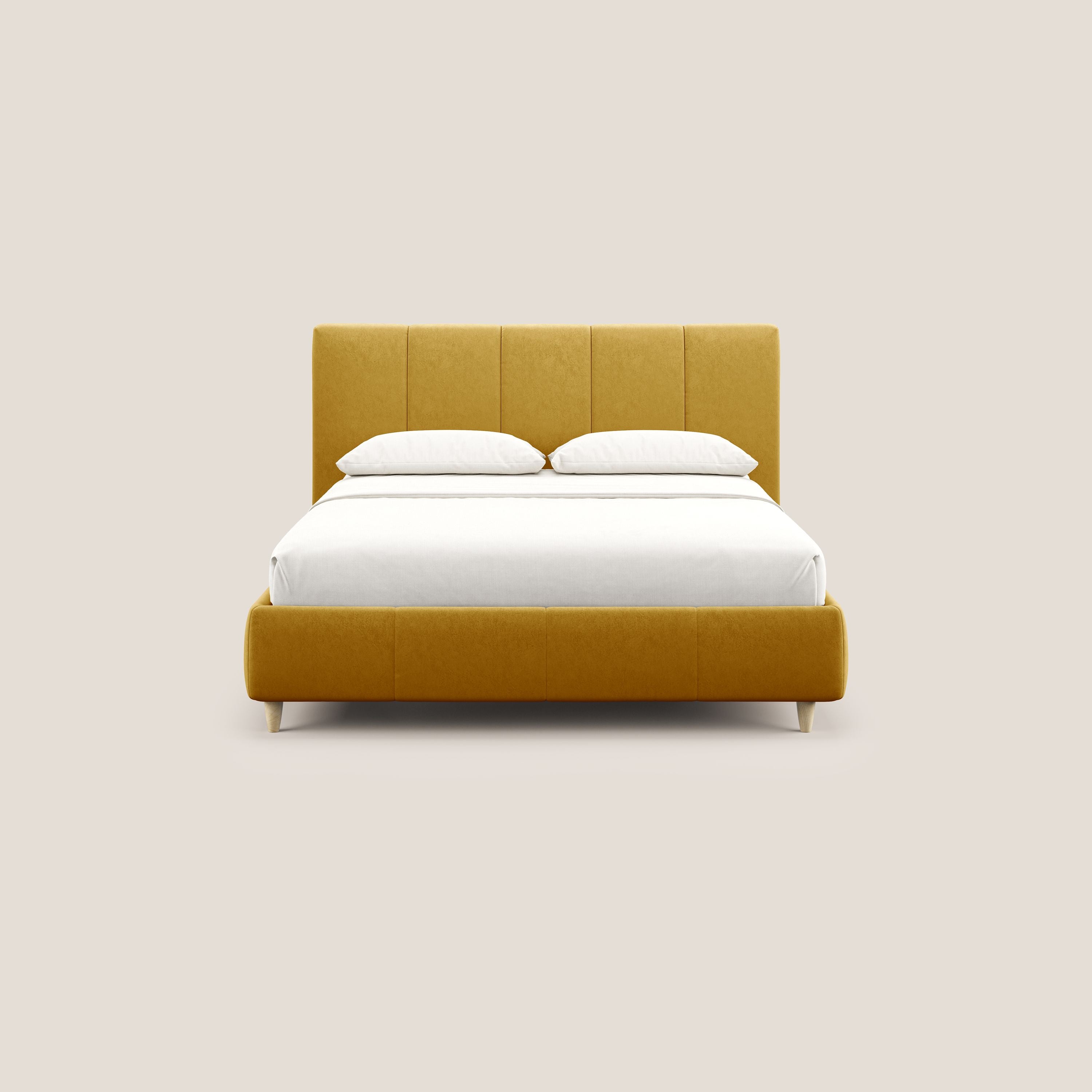 Laura letto imbottito contenitore e sfoderabile in microfibra velluto impermeabile T09 giallo - divani.store