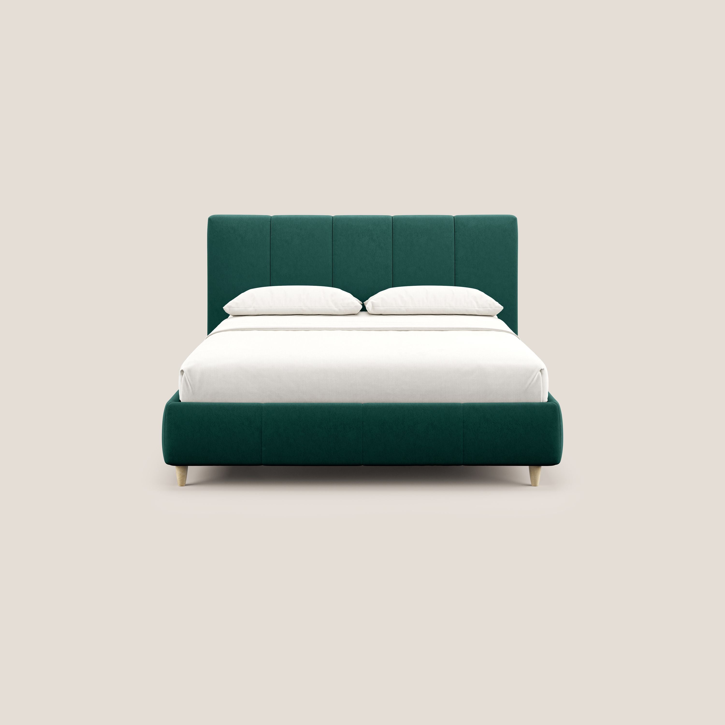 Laura letto imbottito contenitore e sfoderabile in microfibra velluto impermeabile T09 verde - divani.store