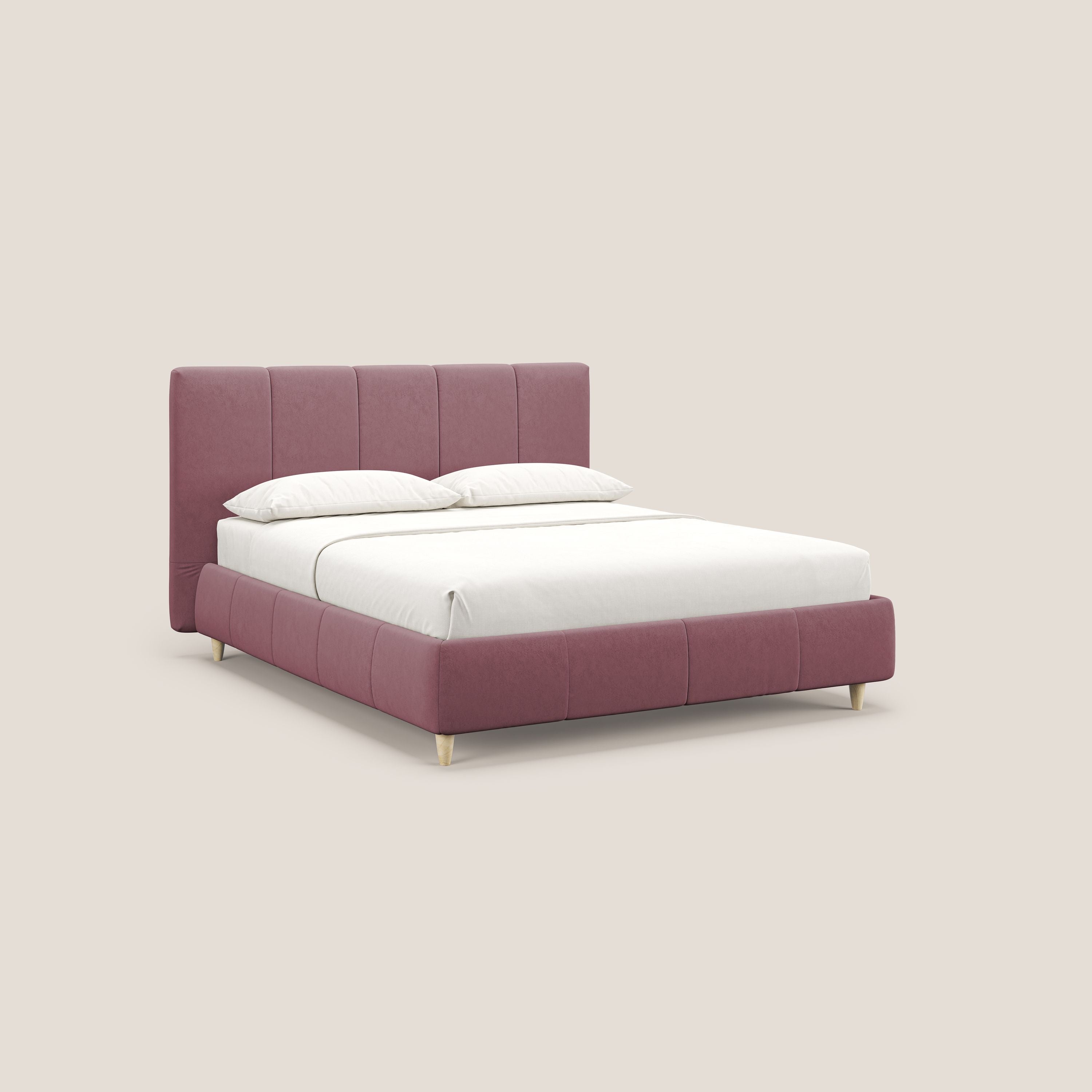 Laura letto imbottito contenitore e sfoderabile in microfibra velluto impermeabile T09 salmone - divani.store