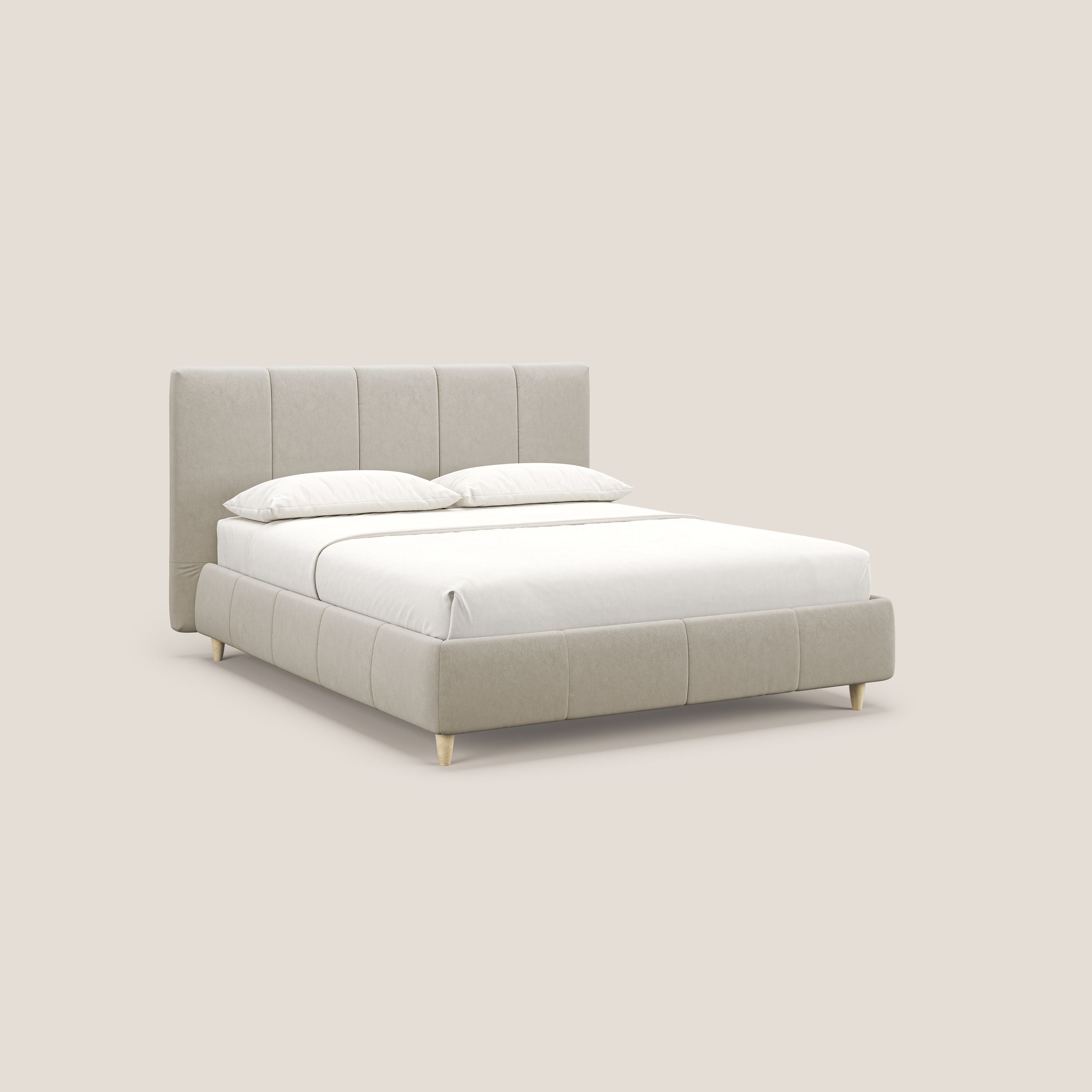 Laura letto imbottito contenitore e sfoderabile in microfibra velluto impermeabile T09 beige - divani.store