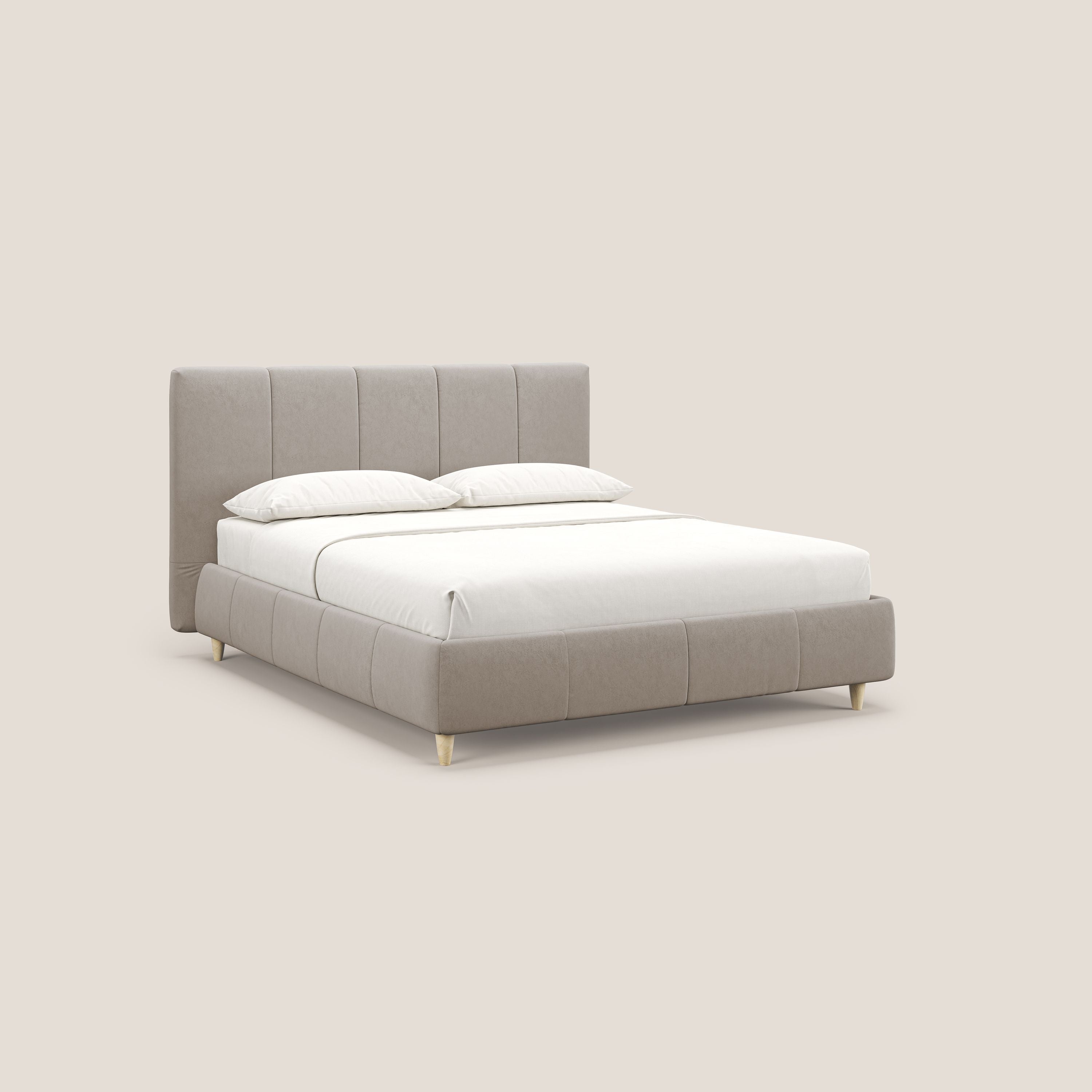 Laura letto imbottito contenitore e sfoderabile in microfibra velluto impermeabile T09 tortora - divani.store