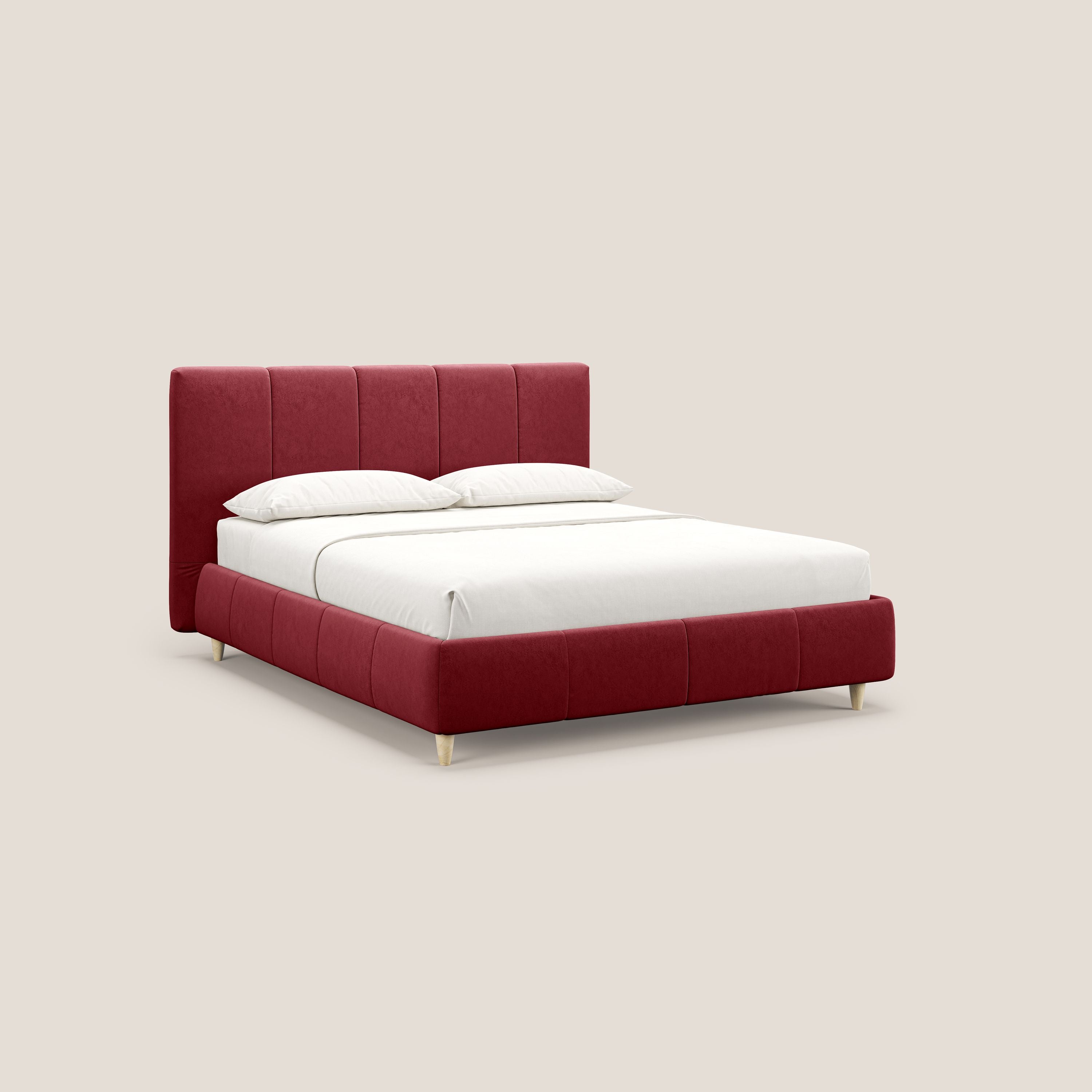 Laura letto imbottito contenitore e sfoderabile in microfibra velluto impermeabile T09 rosso - divani.store