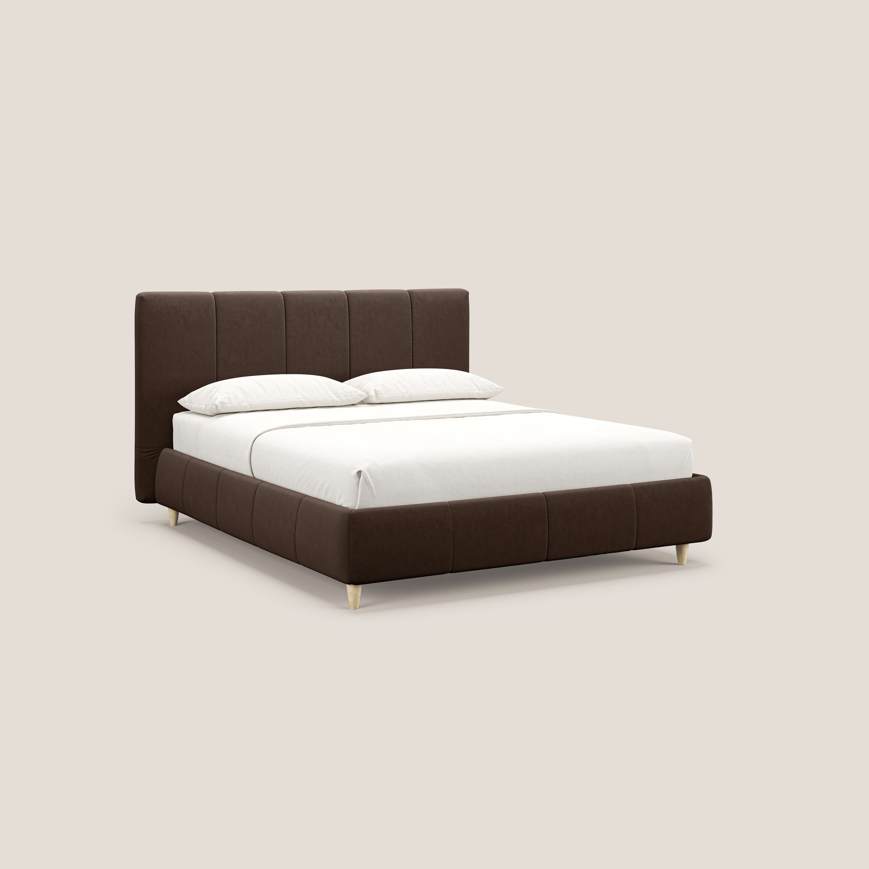 Laura letto imbottito contenitore e sfoderabile in microfibra velluto impermeabile T09 marrone - divani.store