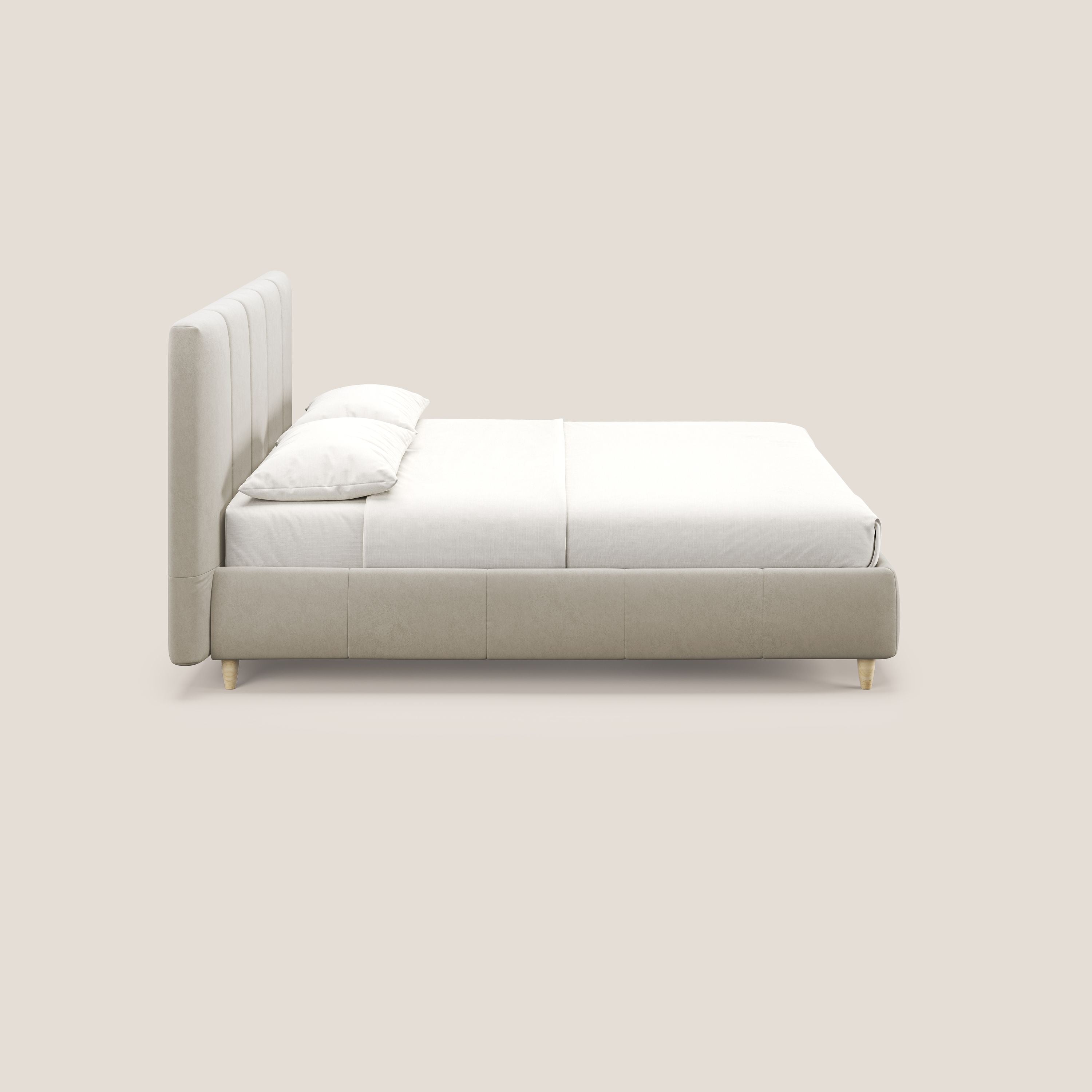 Laura letto imbottito contenitore e sfoderabile in microfibra velluto impermeabile T09 beige - divani.store