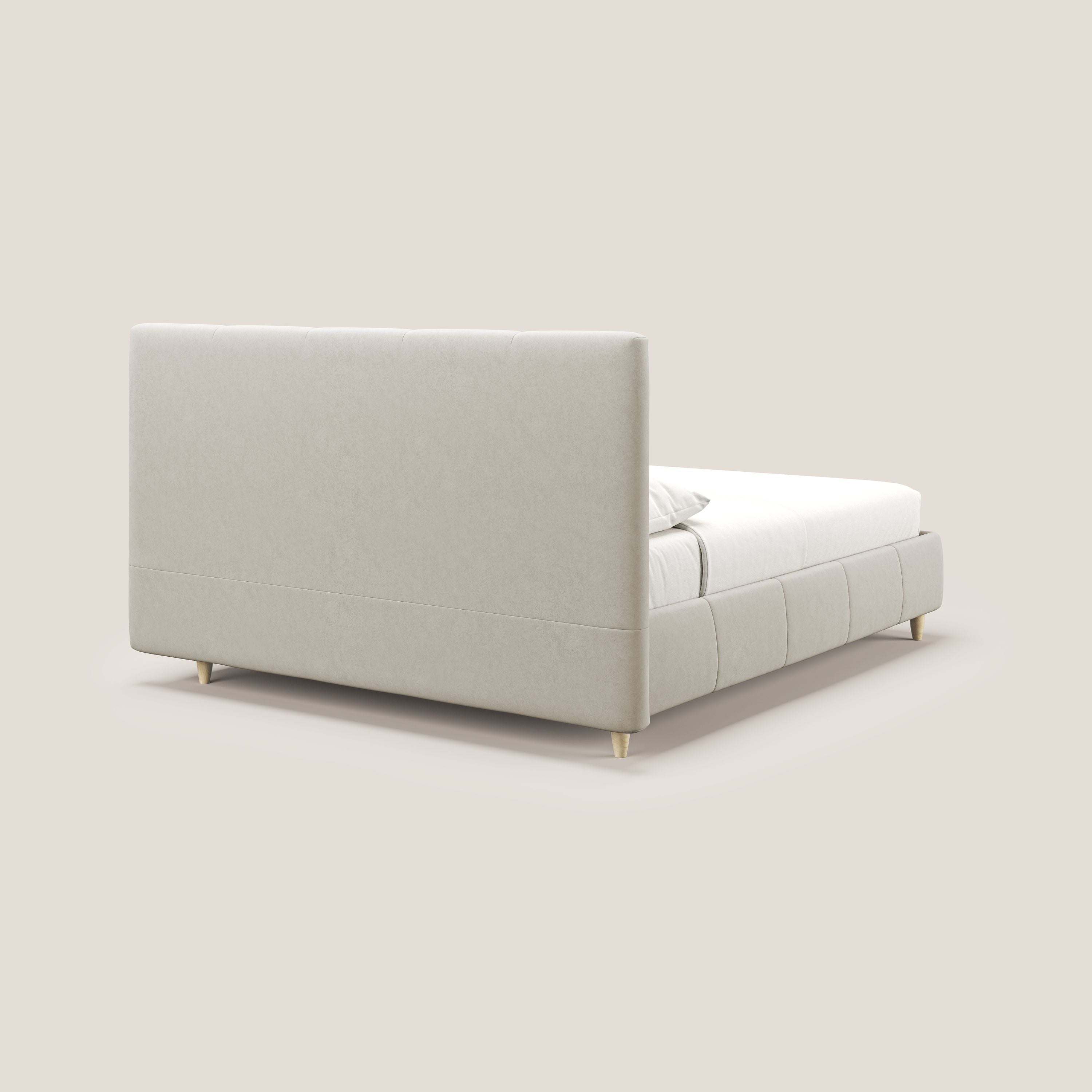 Laura letto imbottito contenitore e sfoderabile in microfibra velluto impermeabile T09 beige - divani.store