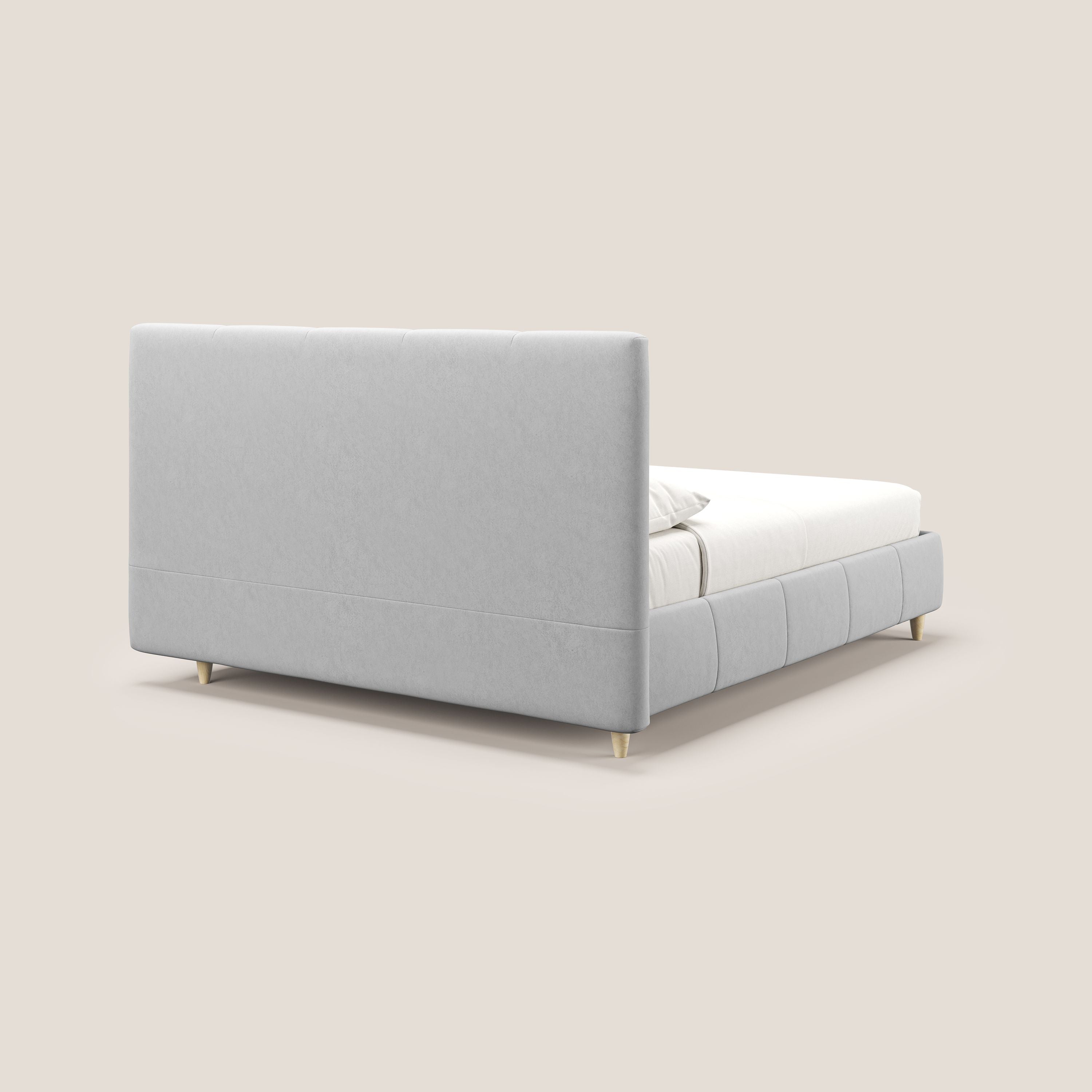 Laura letto imbottito contenitore e sfoderabile in microfibra velluto impermeabile T09 grigio chiaro - divani.store