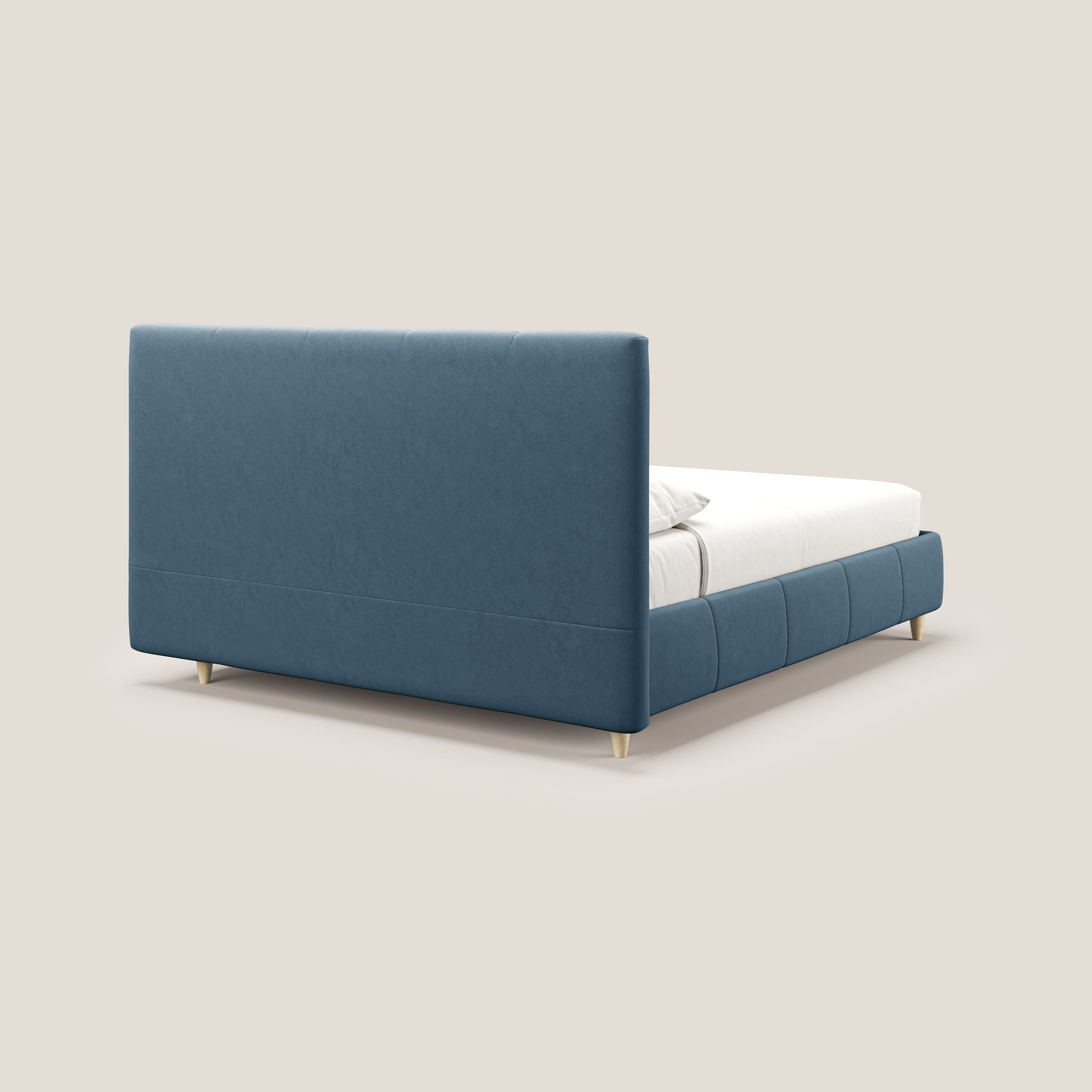 Laura letto imbottito contenitore e sfoderabile in microfibra velluto impermeabile T09 blu - divani.store