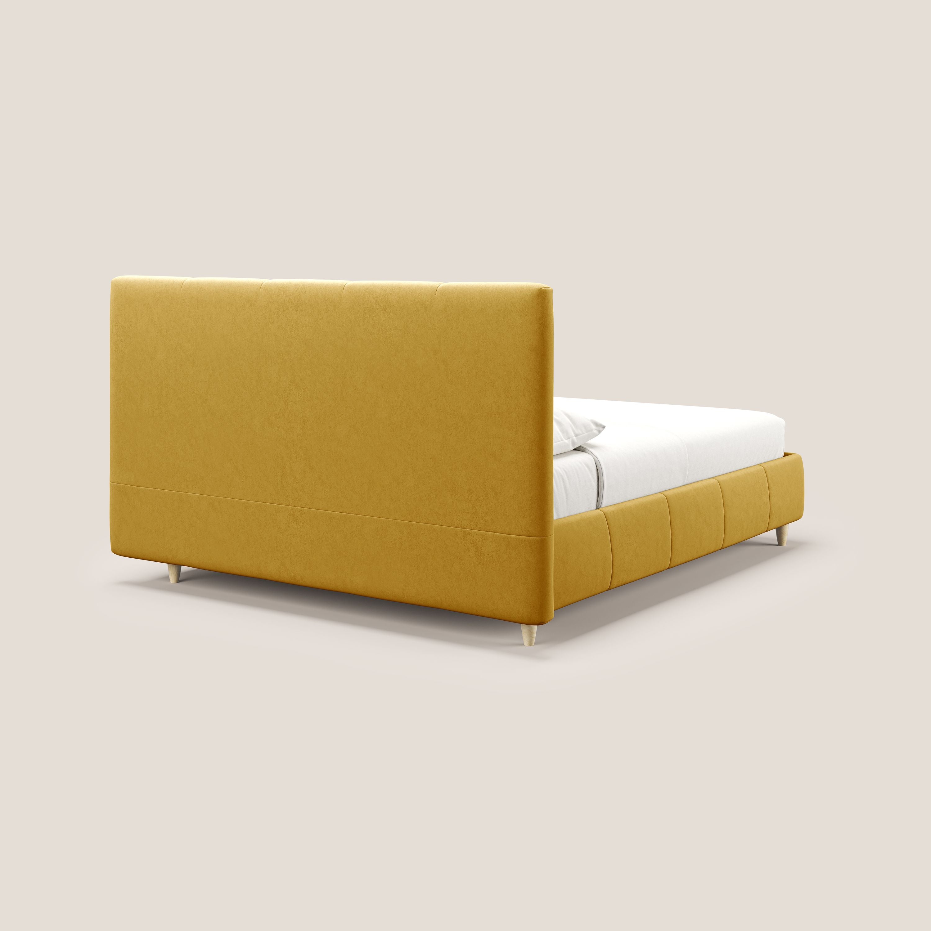 Laura letto imbottito contenitore e sfoderabile in microfibra velluto impermeabile T09 giallo - divani.store