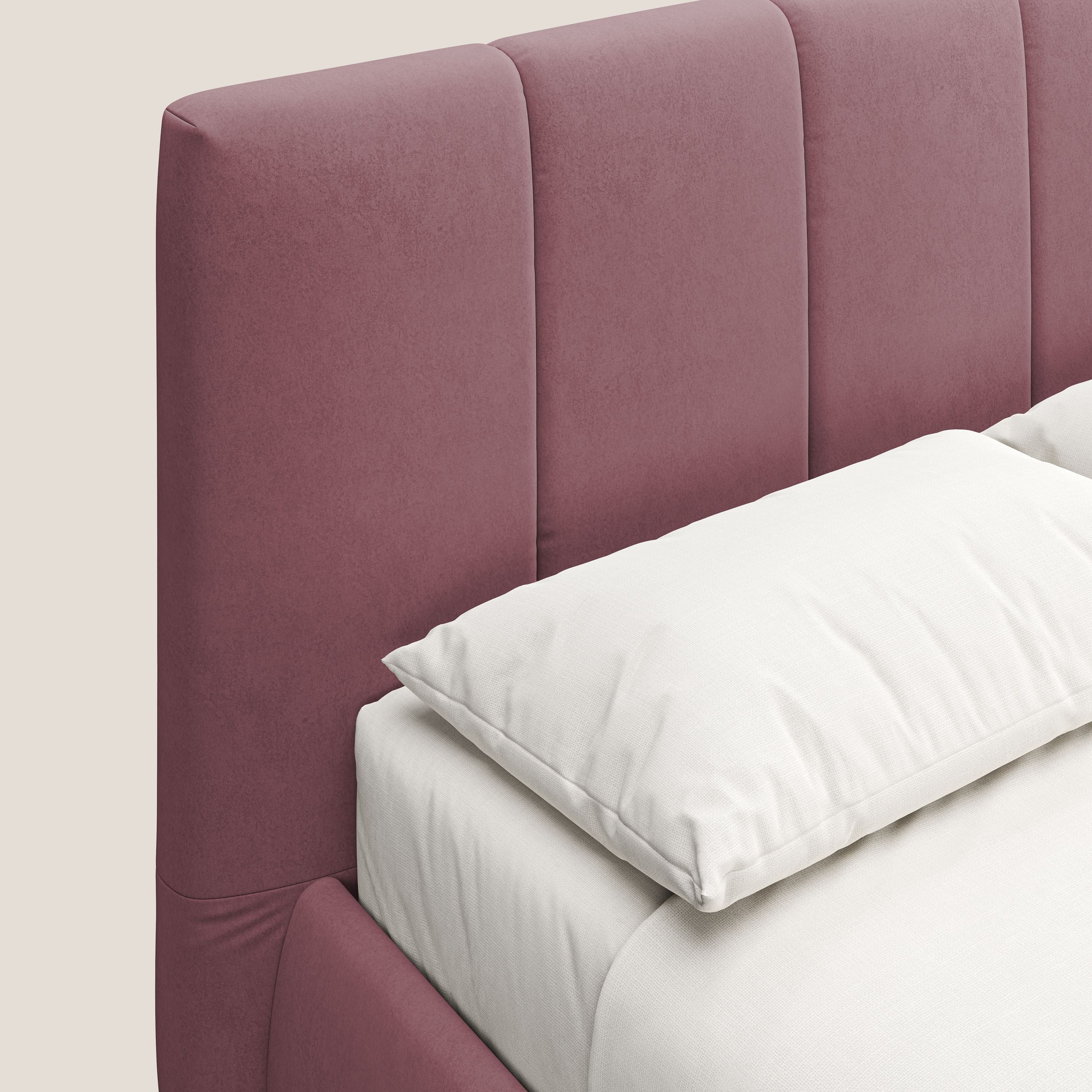 Laura letto imbottito contenitore e sfoderabile in microfibra velluto impermeabile T09 salmone - divani.store