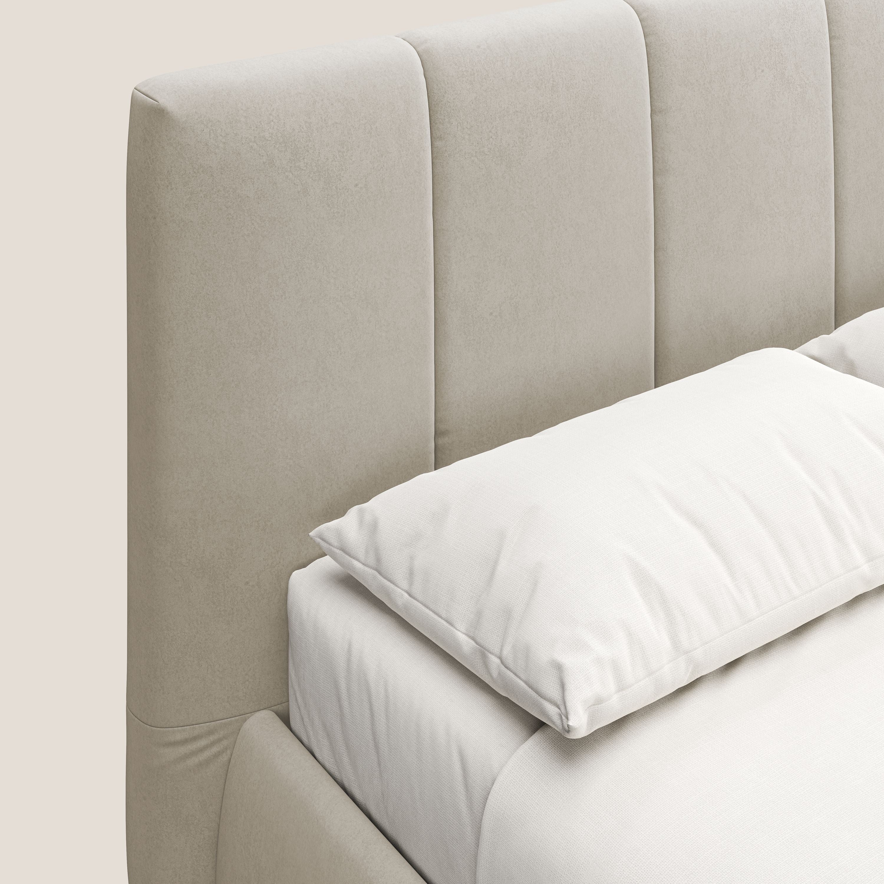 Laura letto imbottito contenitore e sfoderabile in microfibra velluto impermeabile T09 beige - divani.store