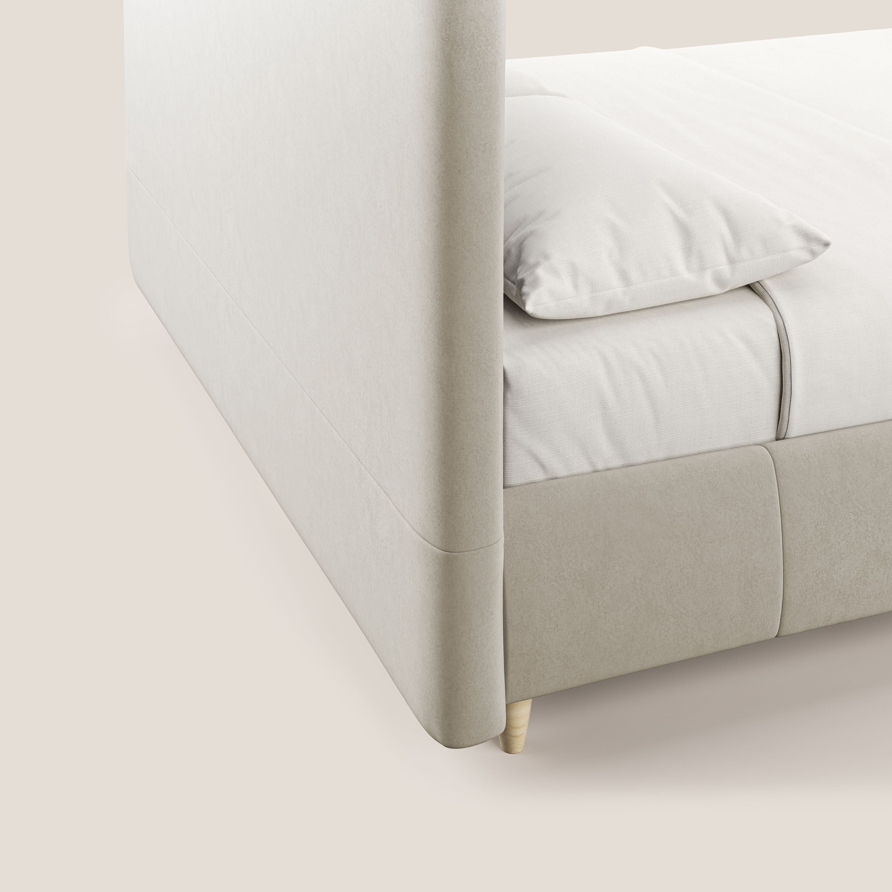 Laura letto imbottito contenitore e sfoderabile in microfibra velluto impermeabile T09 beige - divani.store