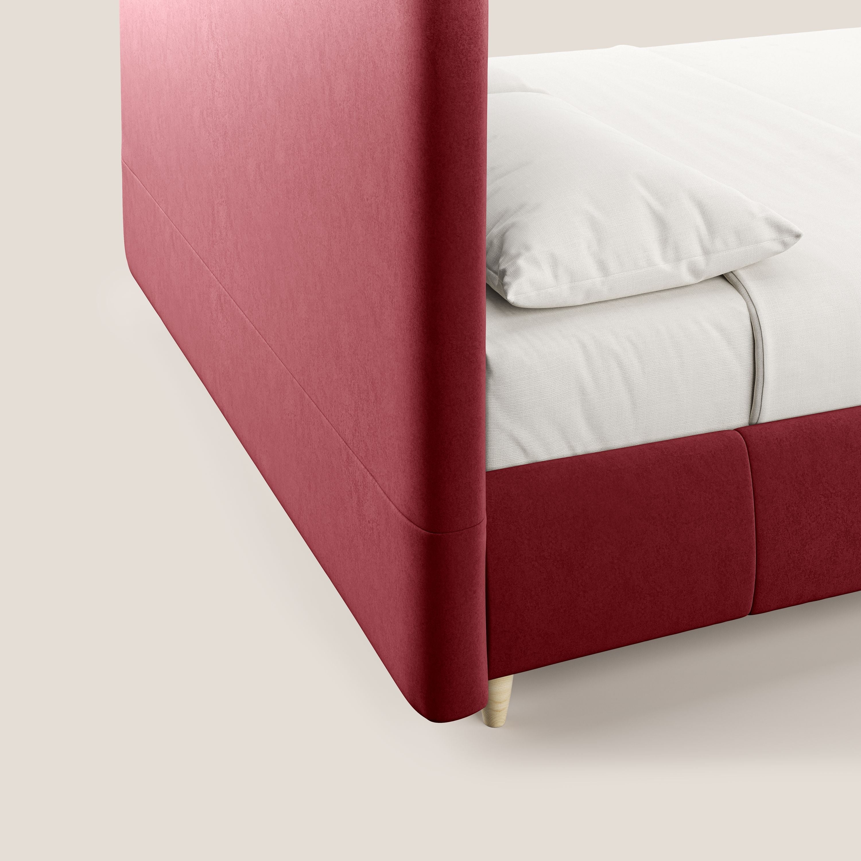 Laura letto imbottito contenitore e sfoderabile in microfibra velluto impermeabile T09 rosso - divani.store