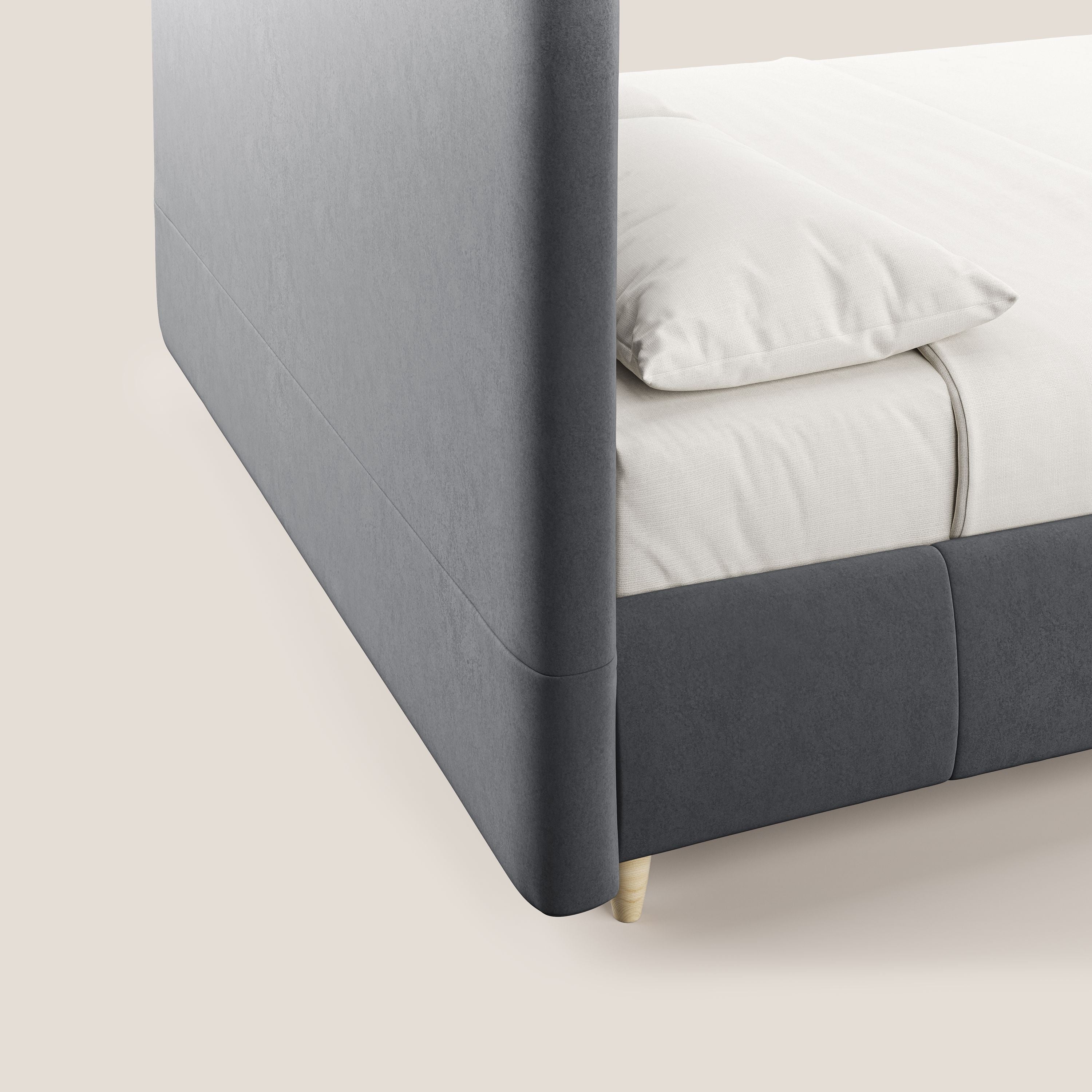Laura letto imbottito contenitore e sfoderabile in microfibra velluto impermeabile T09 grigio - divani.store