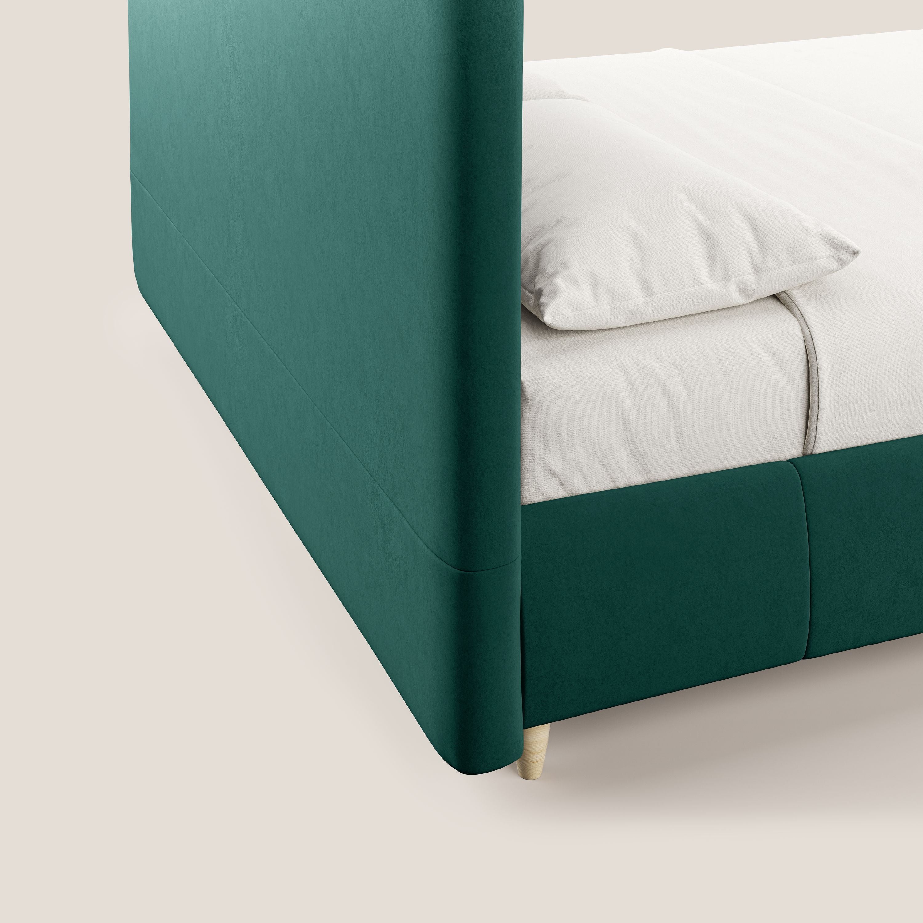 Laura letto imbottito contenitore e sfoderabile in microfibra velluto impermeabile T09 verde - divani.store