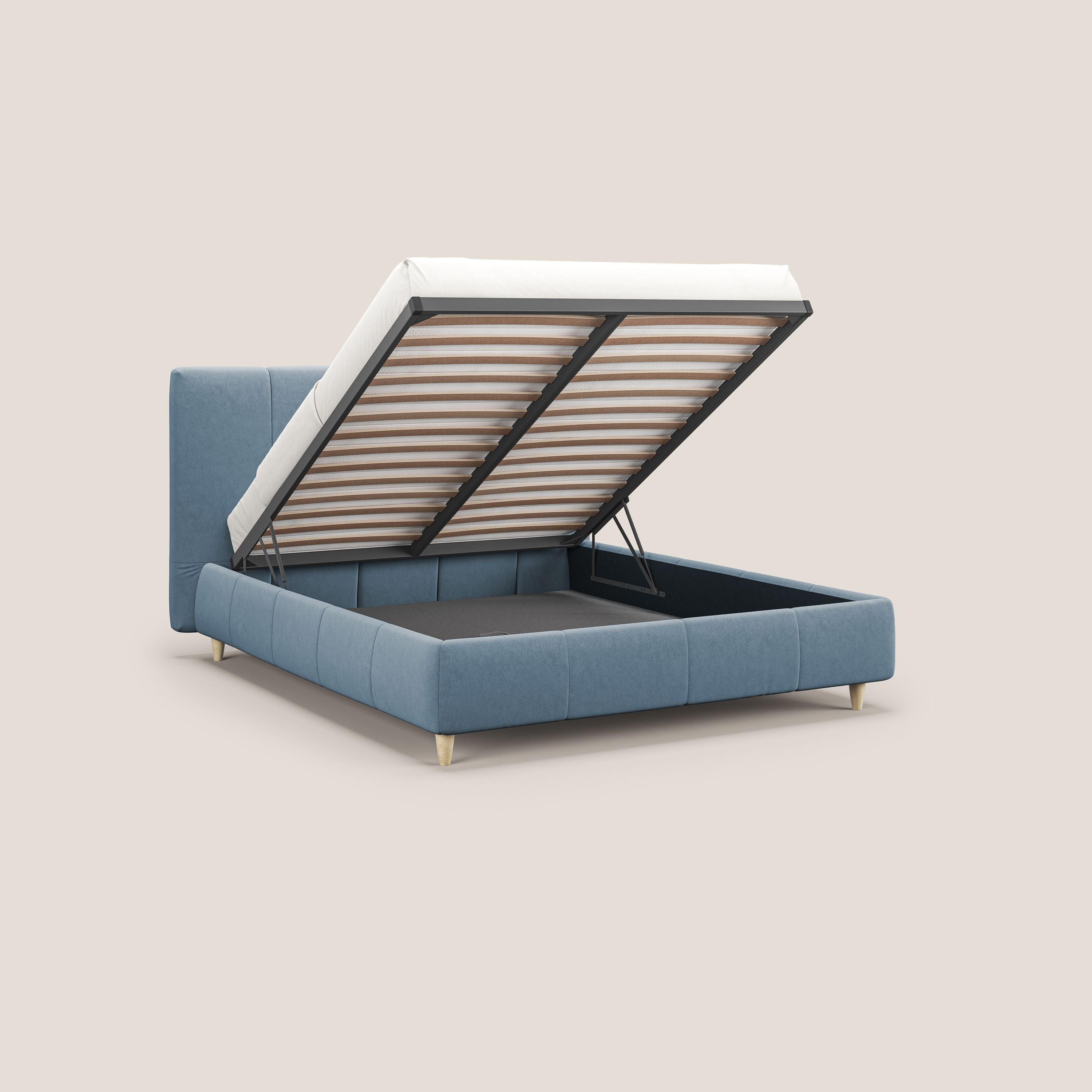 Laura letto imbottito contenitore e sfoderabile in microfibra velluto impermeabile T09 carta da zucchero - divani.store