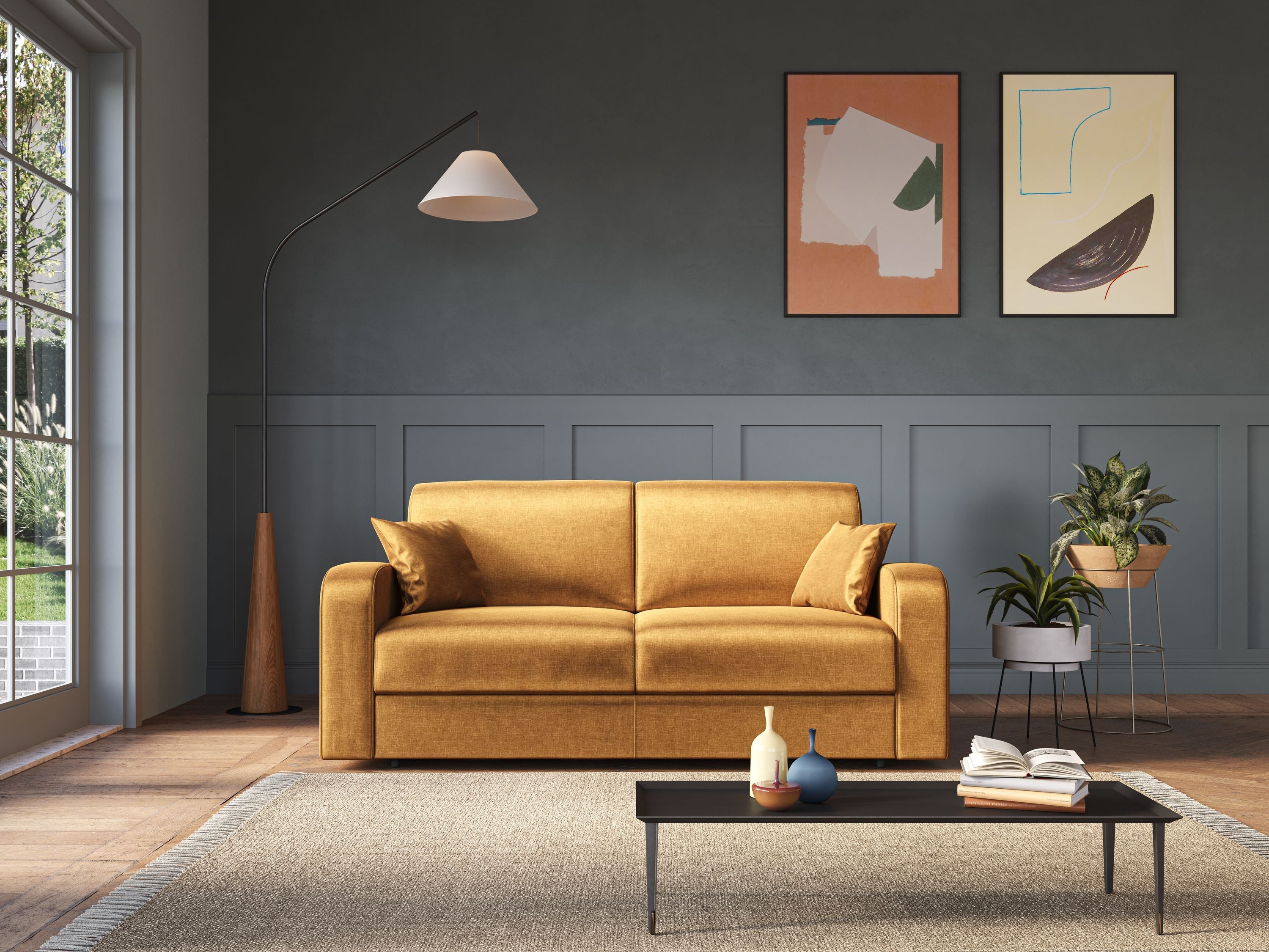 Lebron Divano letto matrimoniale in velluto morbido T01 oro - divani.store