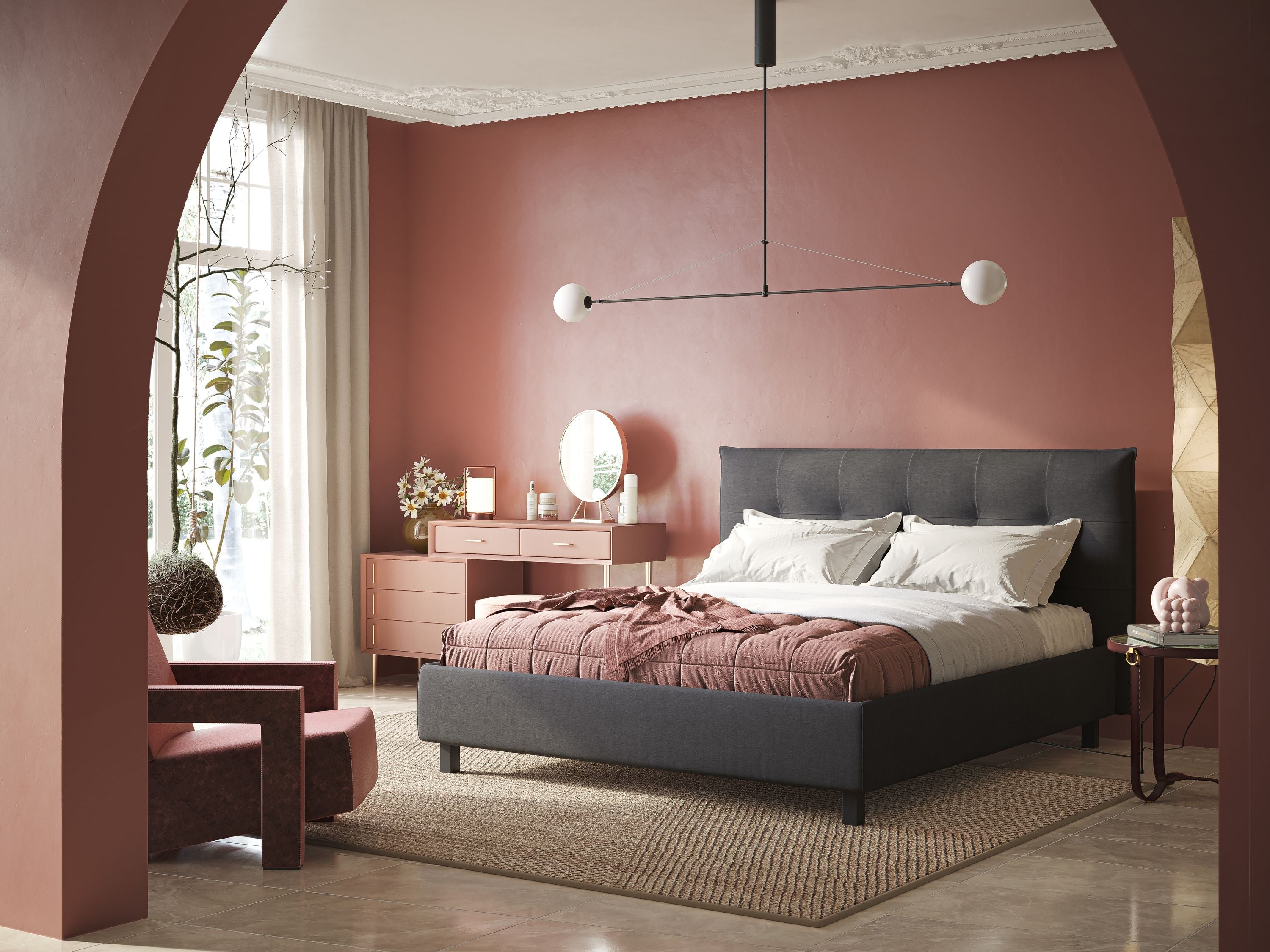 Liam letto contenitore con testata trapuntata in tessuto smacchiabile T17 antracite - divani.store