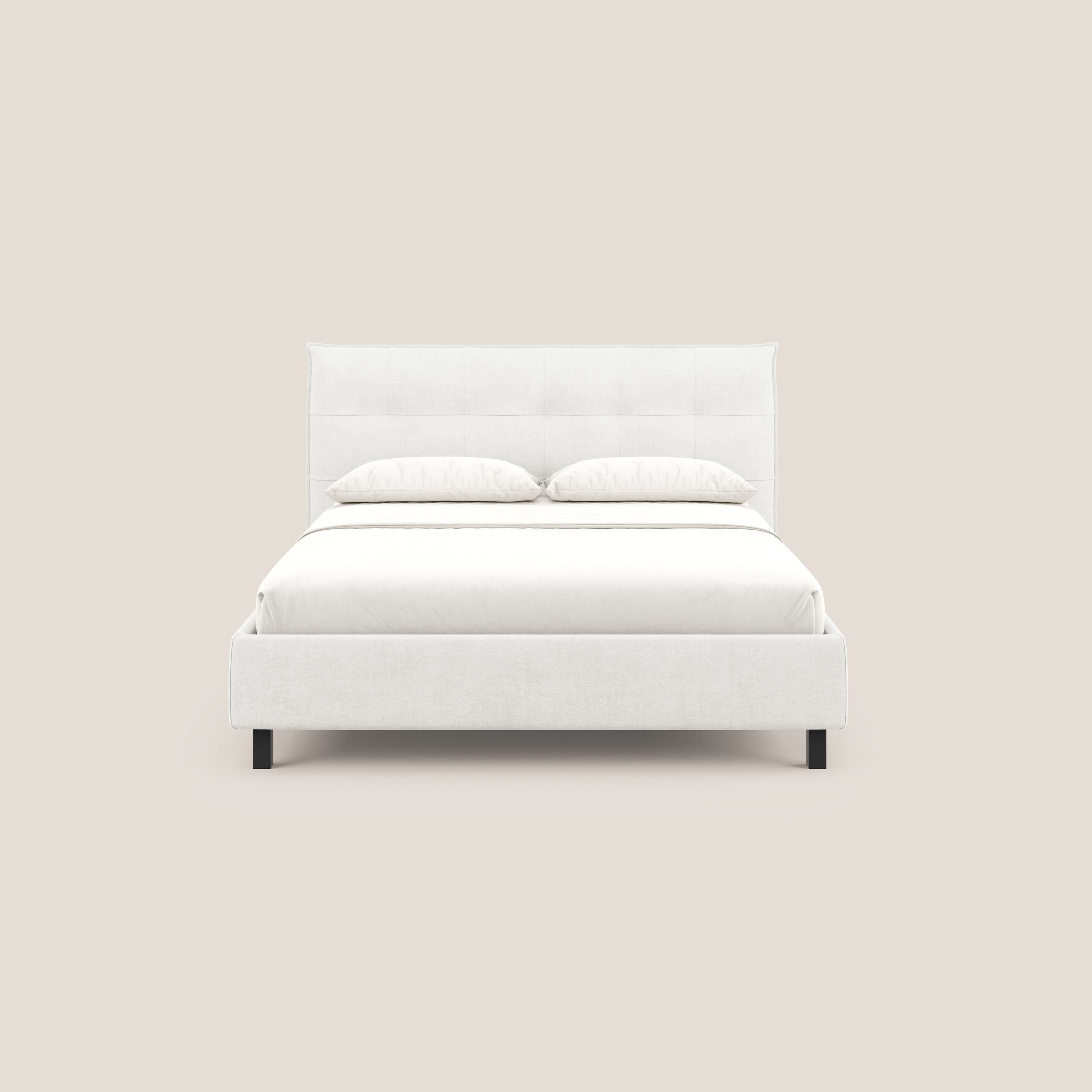 Liam letto contenitore con testata trapuntata in tessuto smacchiabile T17 bianco - divani.store